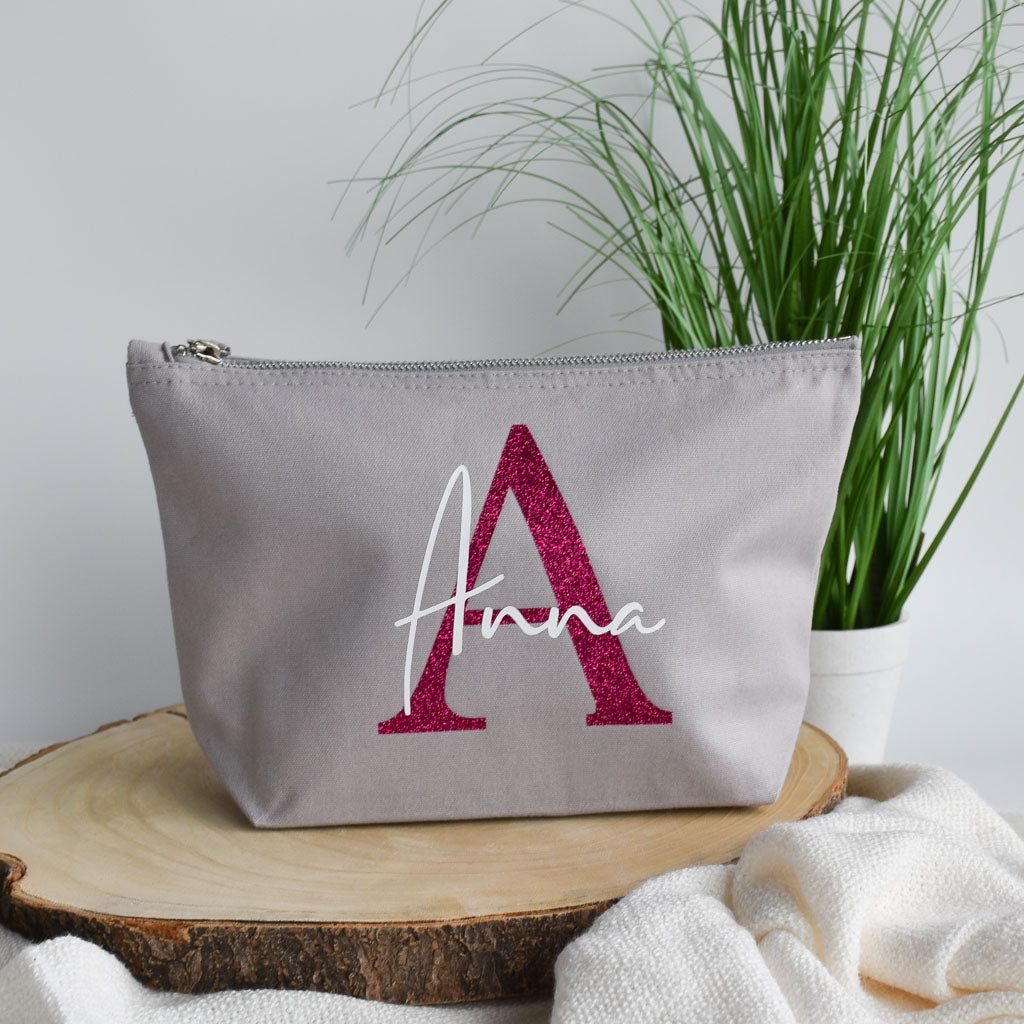 Personalisierte Make-up-Tasche Mit Initial – Aus Segeltuch, Wasserabweisend & Stylisch!