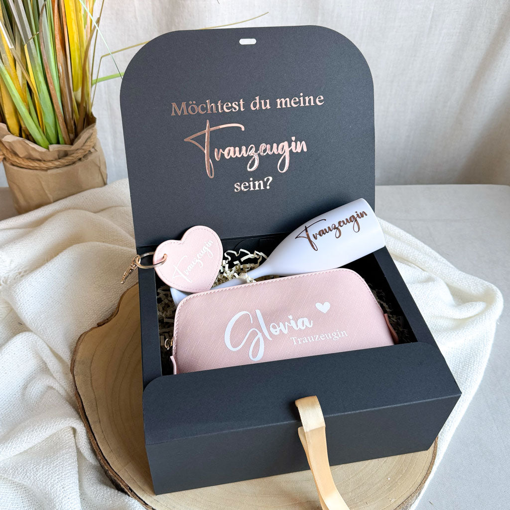 Personalisiertes "Trauzeugin" Kosmetiktäschchen – 22x15 Cm, Aus Baumwolle, Mit Goldfarbenem Reißverschluss, Perfekt Als Brautgeschenk Oder Organizer
