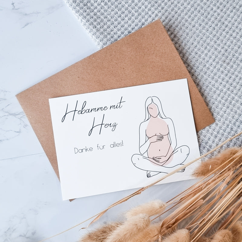 Dankeskarte Für Hebamme Mit Herz – Liebevolles Design Mit Storch, DIN A6, Inkl. Umschlag (300 G/m² Papier)