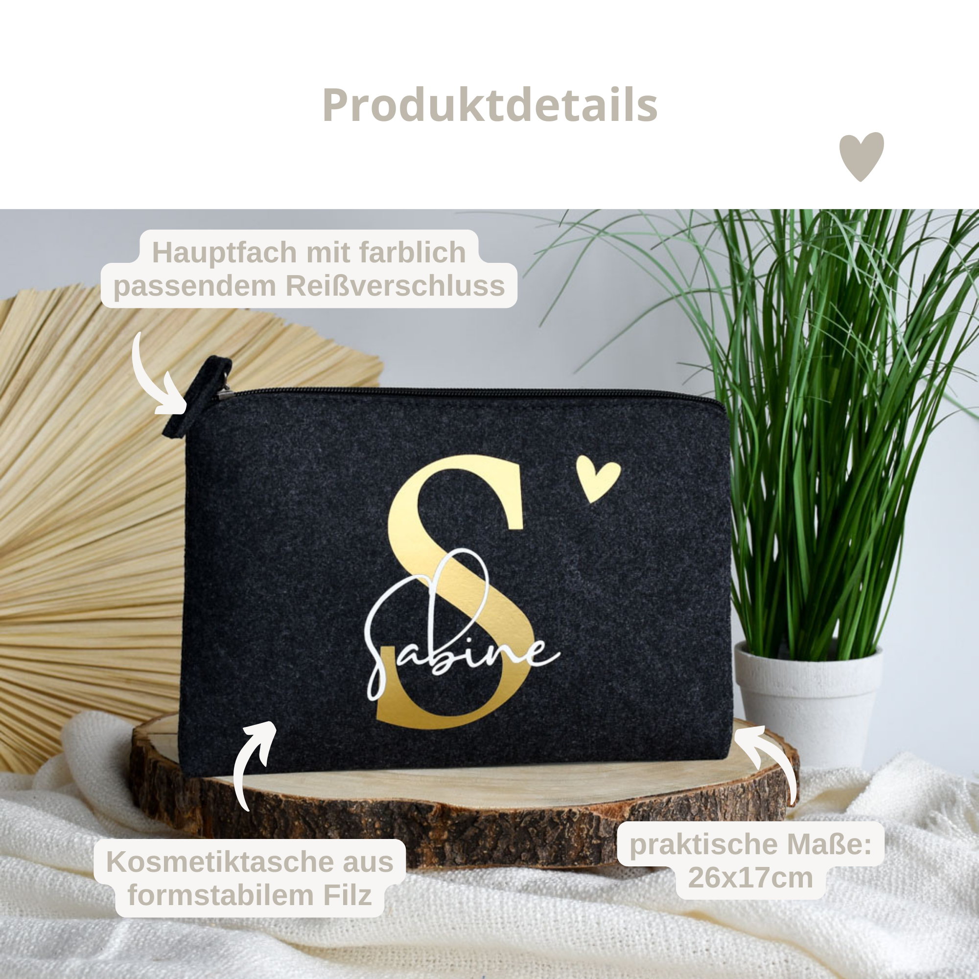 personalisierte Tasche aus Filz flach | Buchstabe und Namen