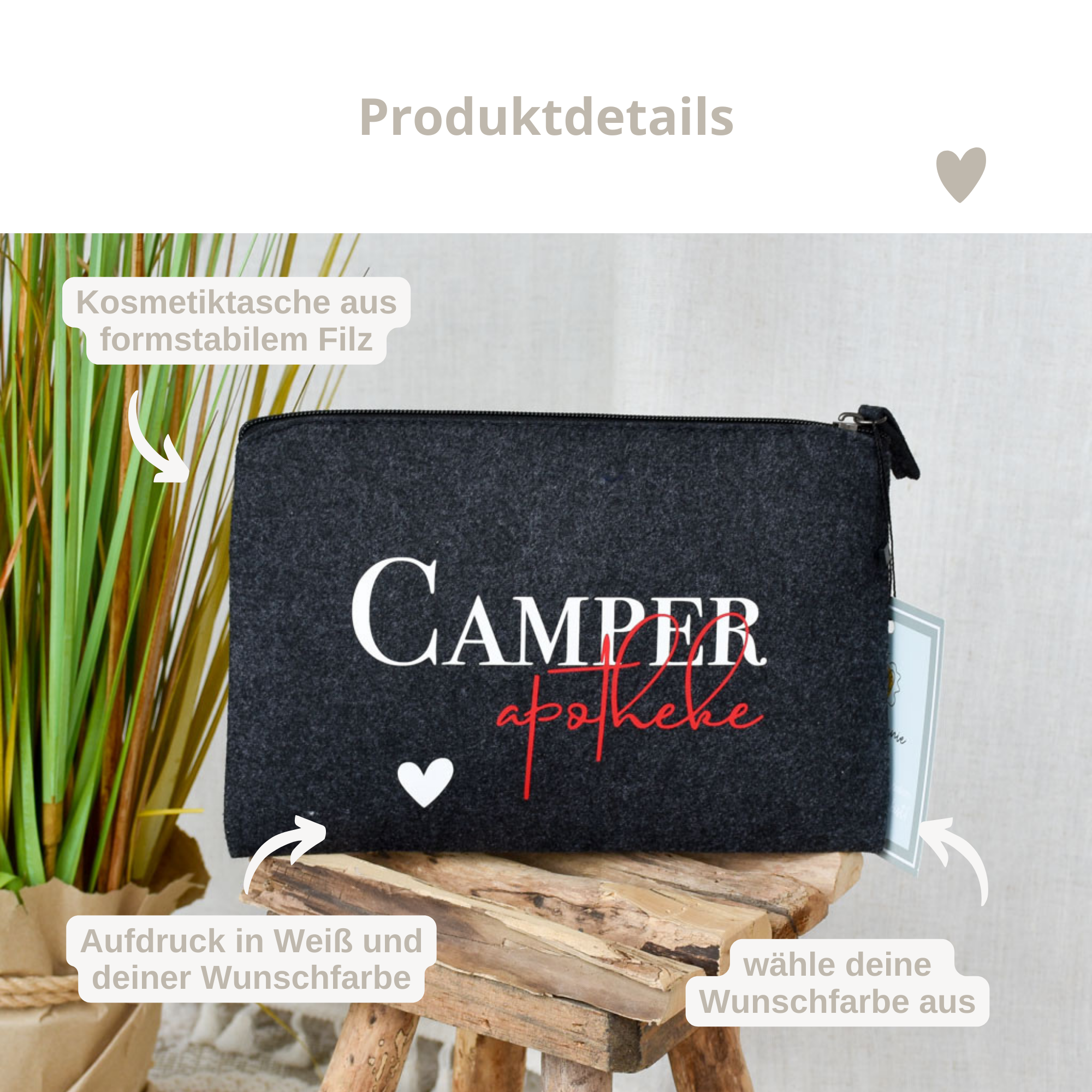 personalisierte Tasche aus Filz | Camperapotheke