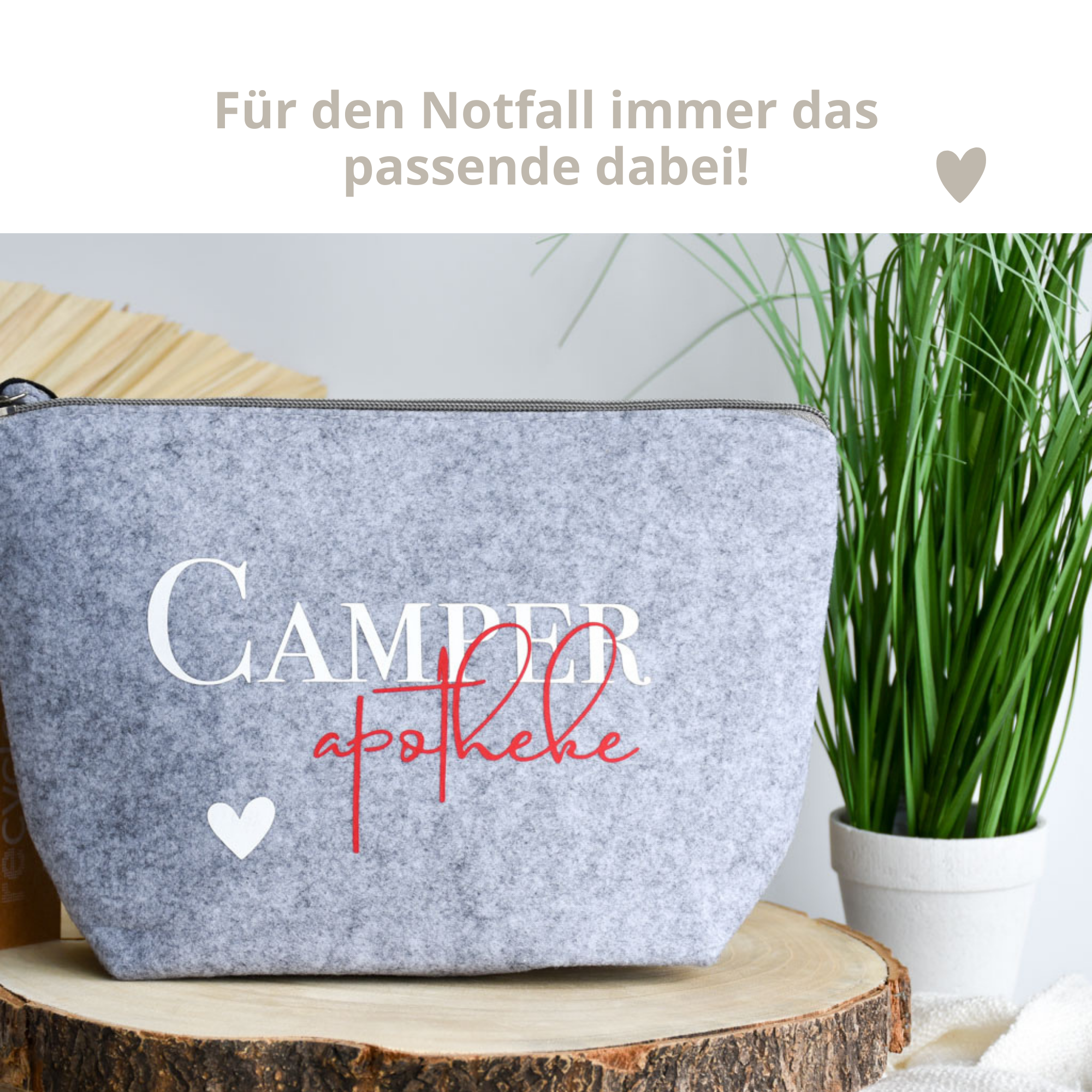 personalisierte Tasche aus Filz | Camperapotheke | aufklappbare Filztasche