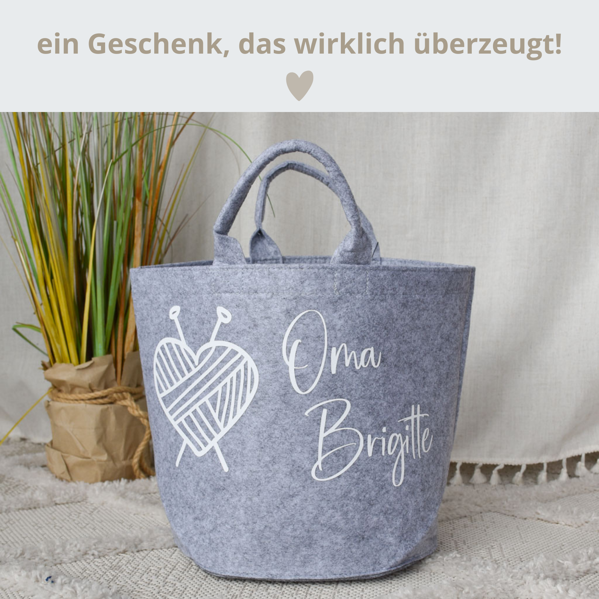 filztasche aufbewahrung Strickkorb mit Namen und Herz aus Filz