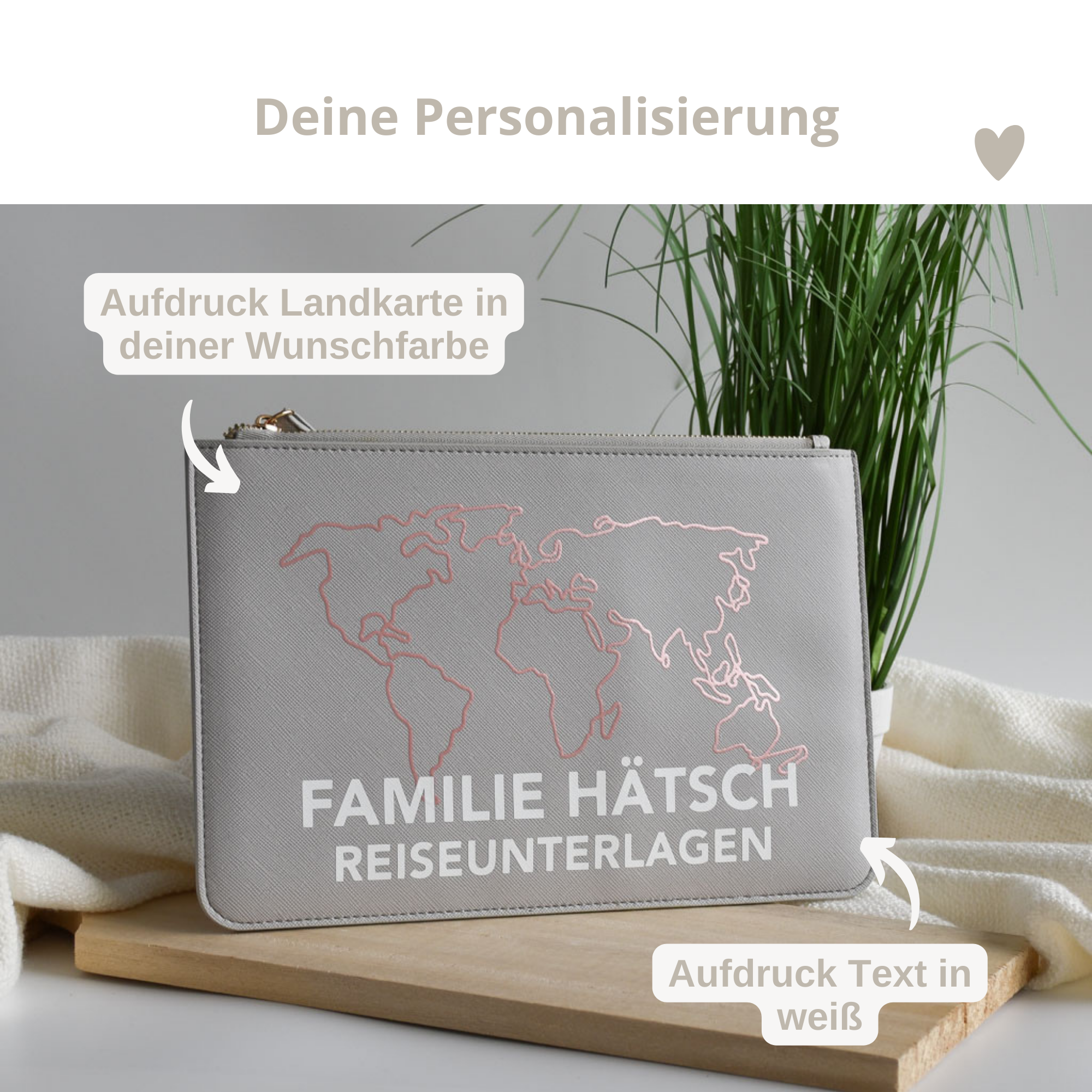 Tasche für Reiseunterlagen mit dem Familiennamen "Landkarte" | Dokumententasche im Leder-Look