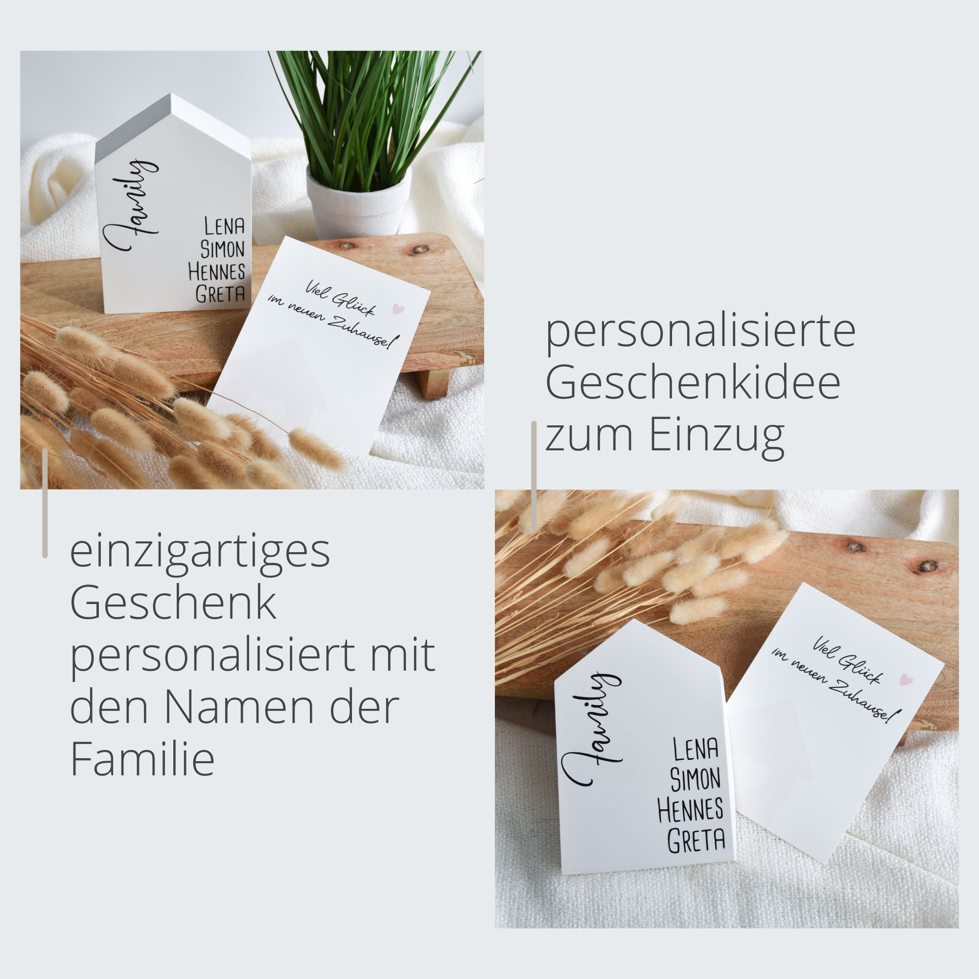 personalisiertes Geschenkset zum Einzug | Deko Häuschen mit den Namen der Familie