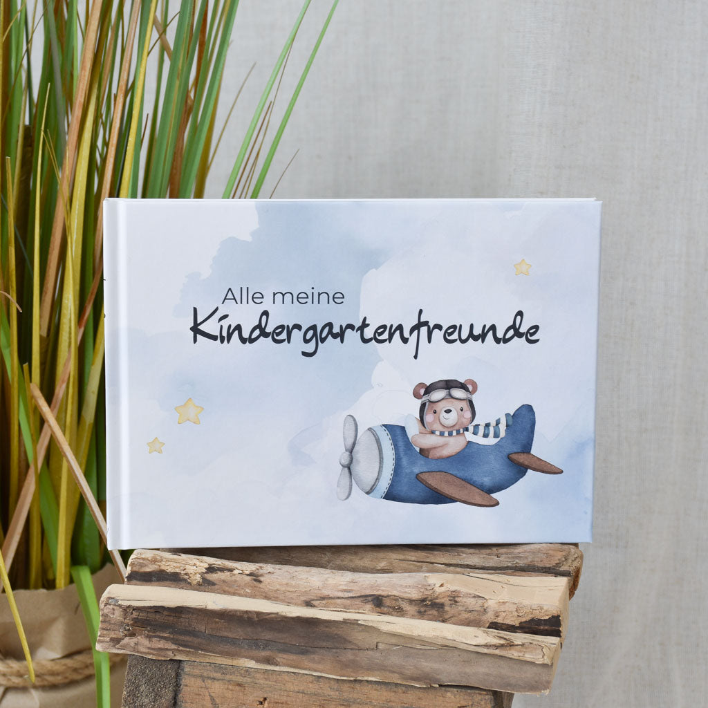 Kindergarten Freundebuch zum Ausfüllen | "Alle meine Kindergartenfreunde" | Fliegerbär