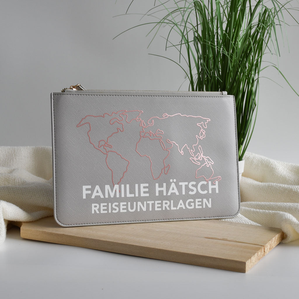 Tasche für Reiseunterlagen mit dem Familiennamen "Landkarte" | Dokumententasche im Leder-Look