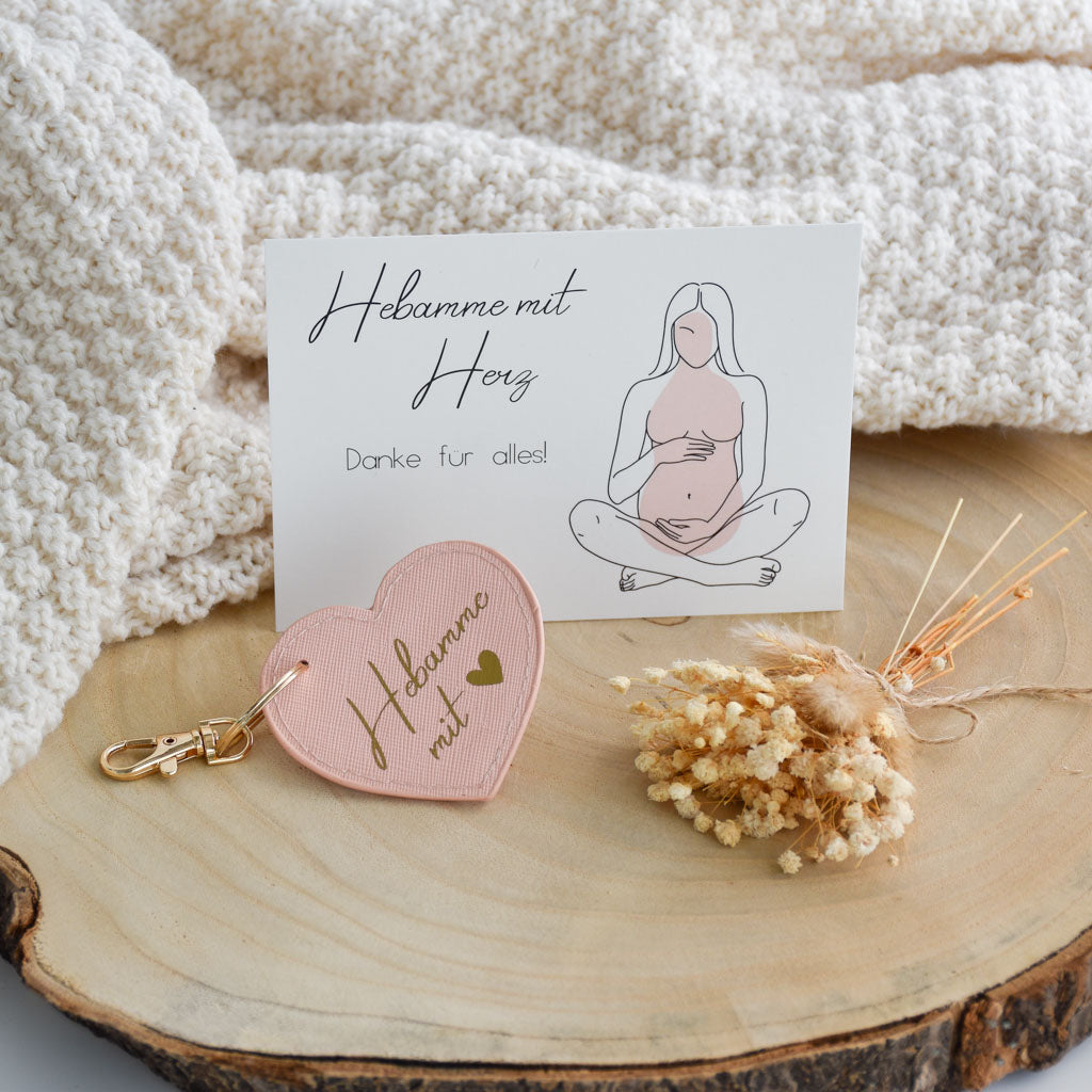 kleines Geschenkset | Hebamme Schwangere | Schlüsselanhänger und Karte