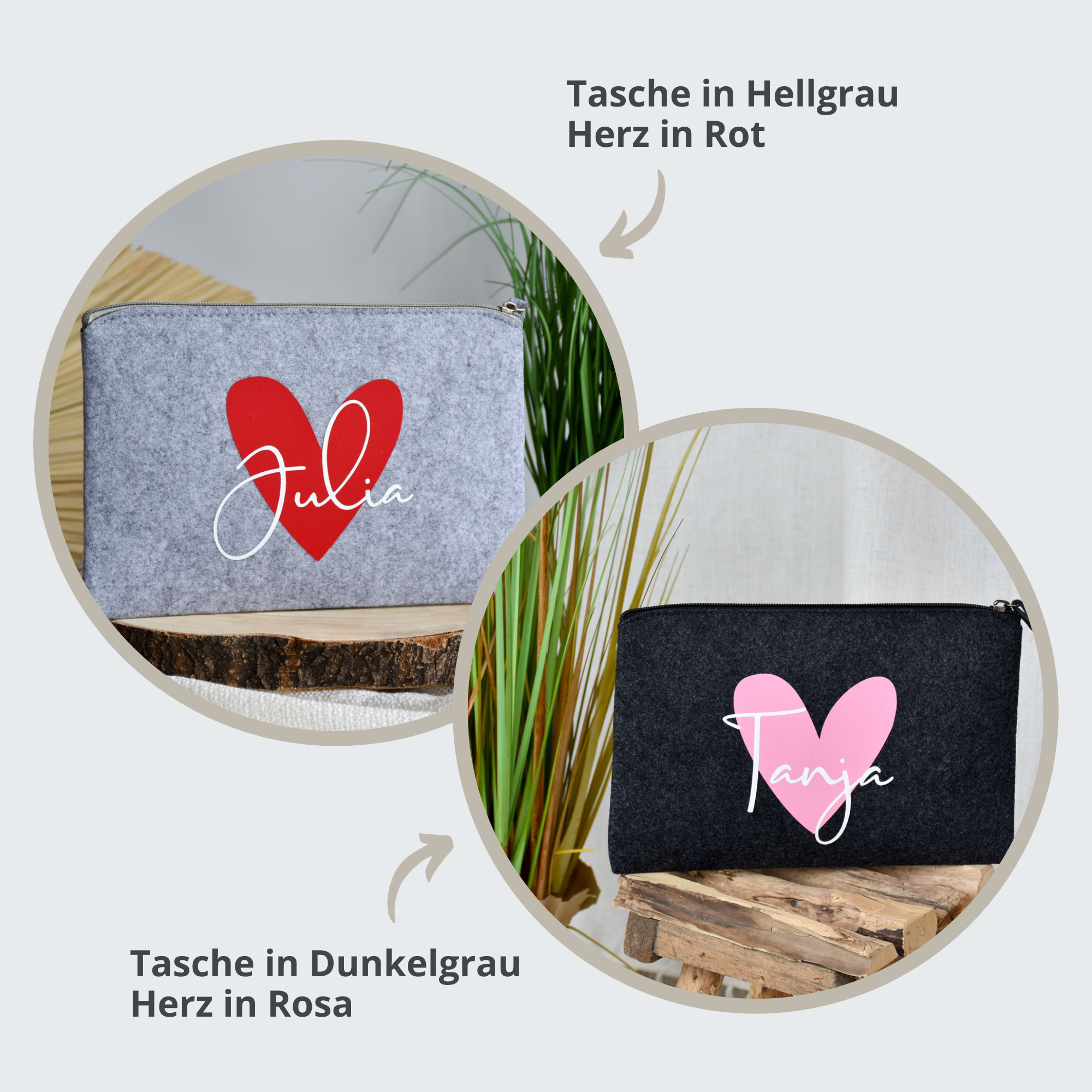 personalisierte Tasche aus Filz flach | Herz und Namen