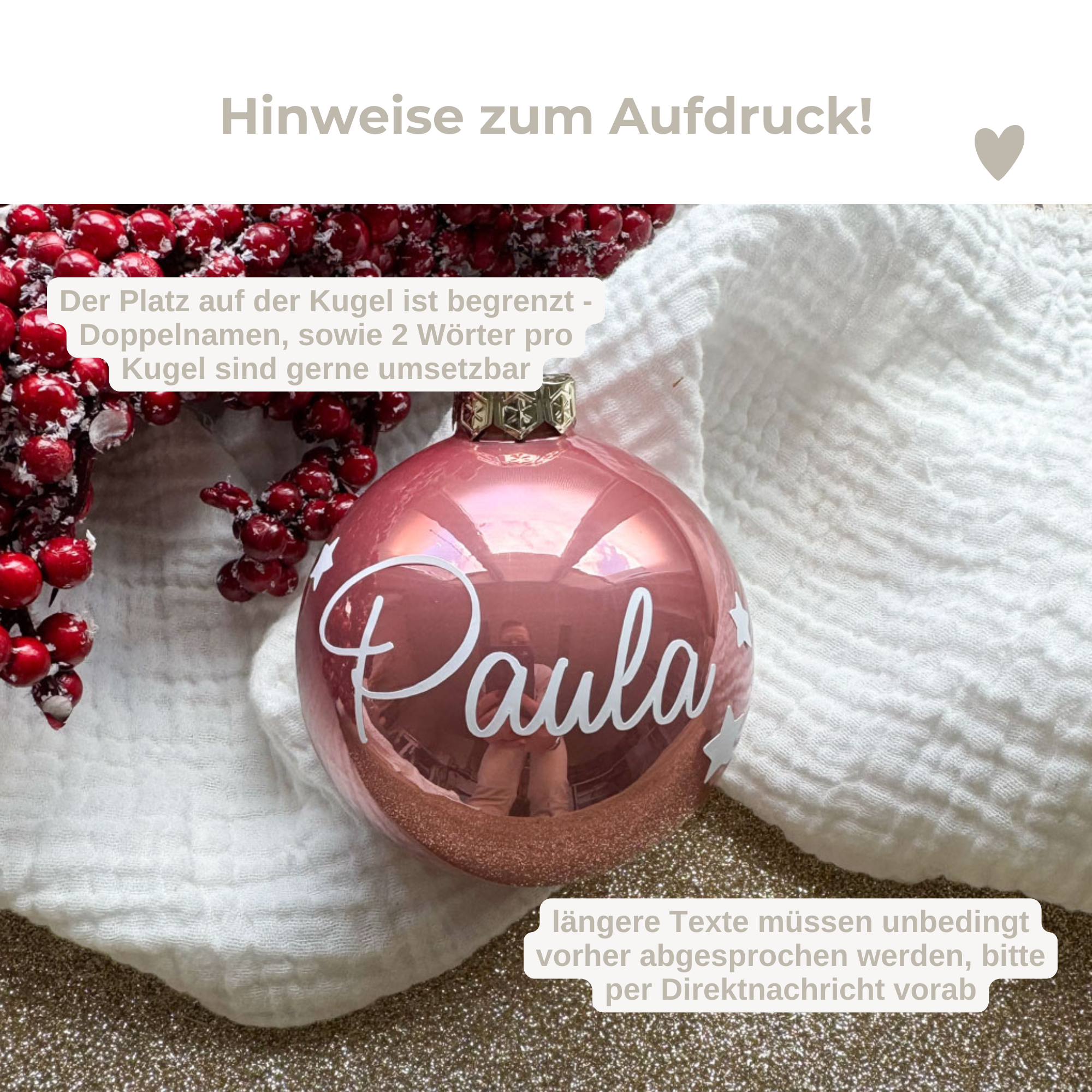 personalisierte Christbaumkugel aus Glas | Altrosa