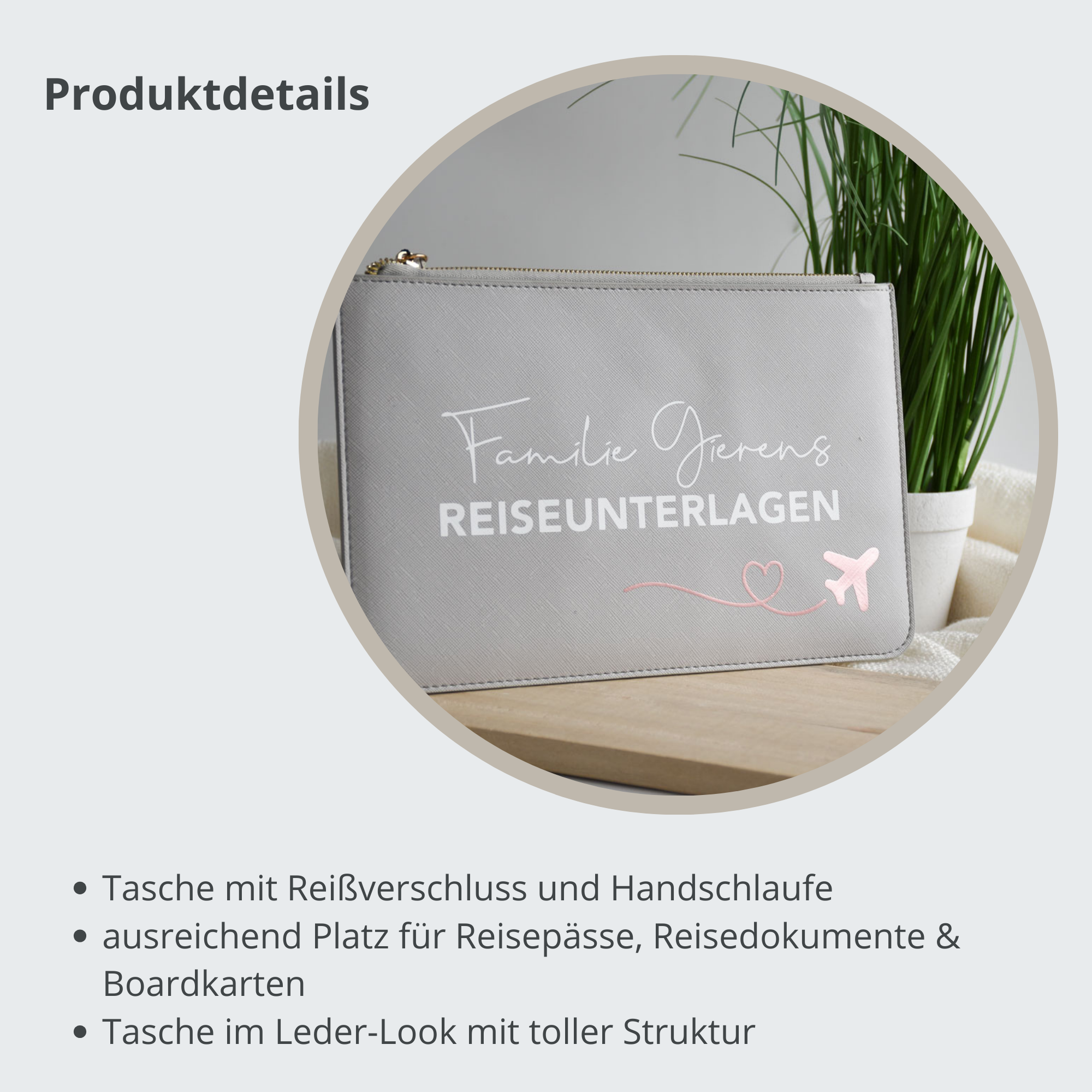 reisedokumente aufbewahrung Tasche für Reiseunterlagen mit dem Familiennamen "Flugzeug"