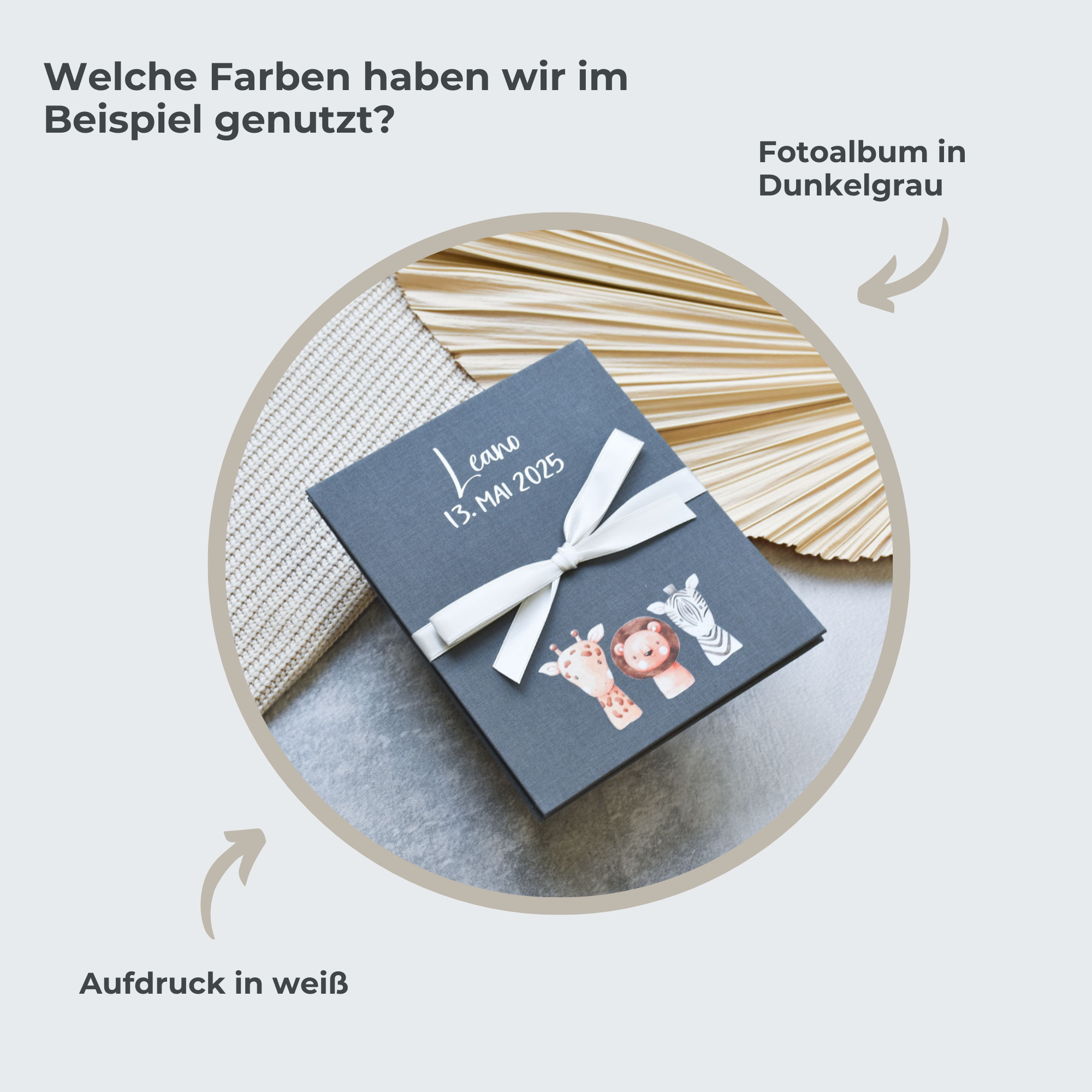 Personalisiertes Fotoalbum Baby - Giraffe, Löwe, Zebra | Leporello aus Leinen