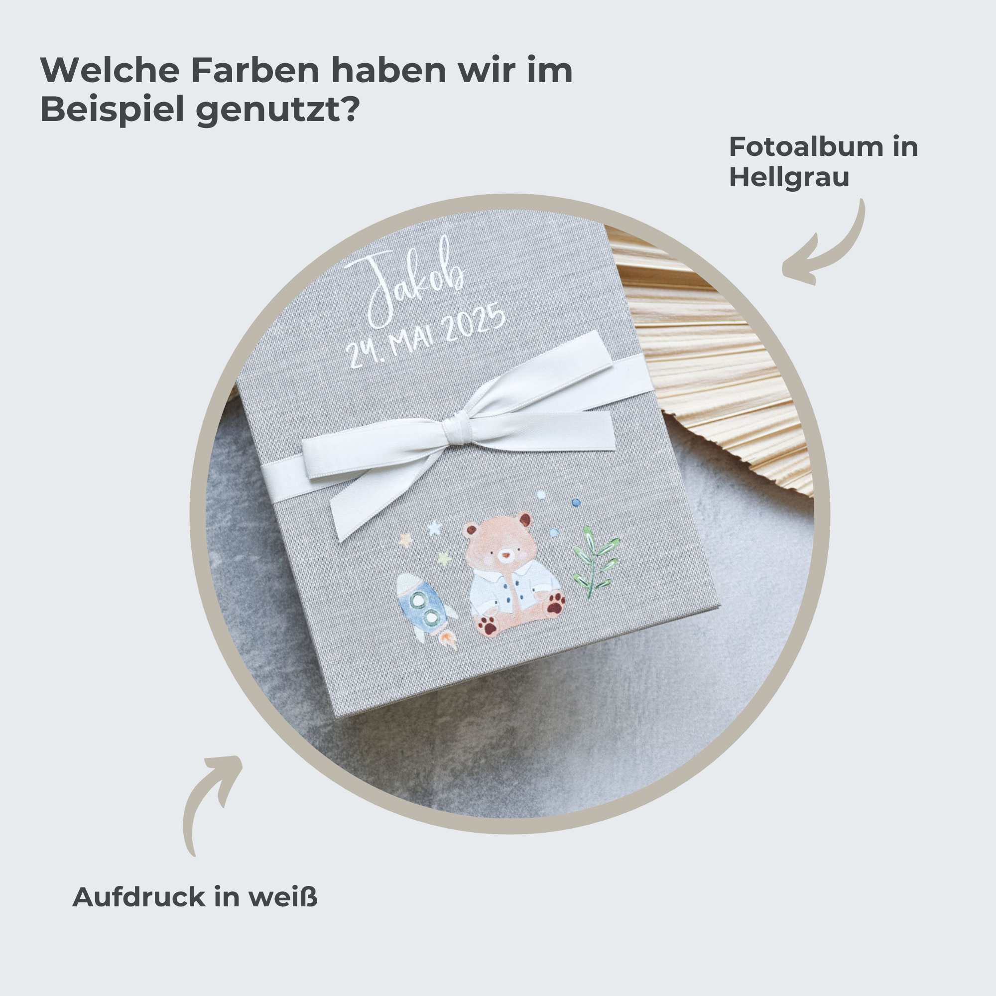 Personalisiertes Fotoalbum Baby - Bär und Rakete | Leporello aus Leinen