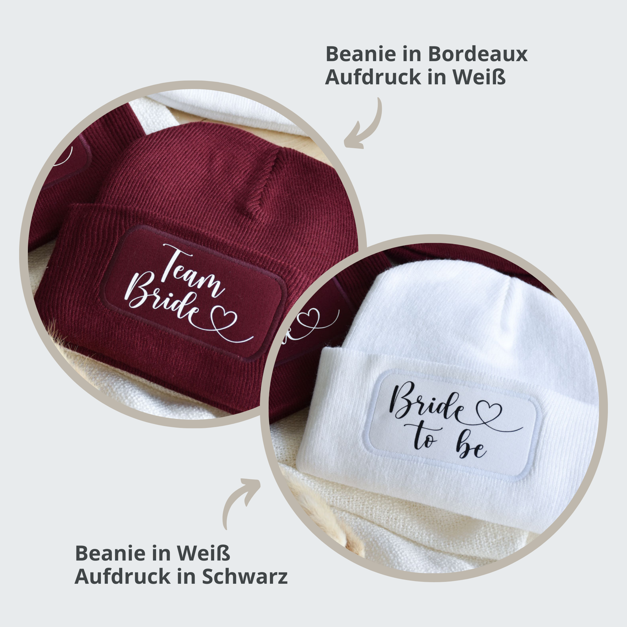 personalisierte Mütze zum JGA | Bordeaux und Weiß
