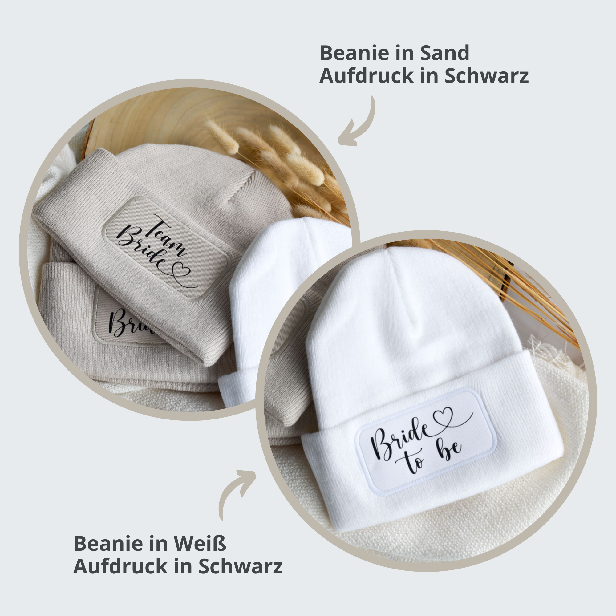 personalisierte Mütze zum JGA | Sand und Weiß | Team Braut Herz