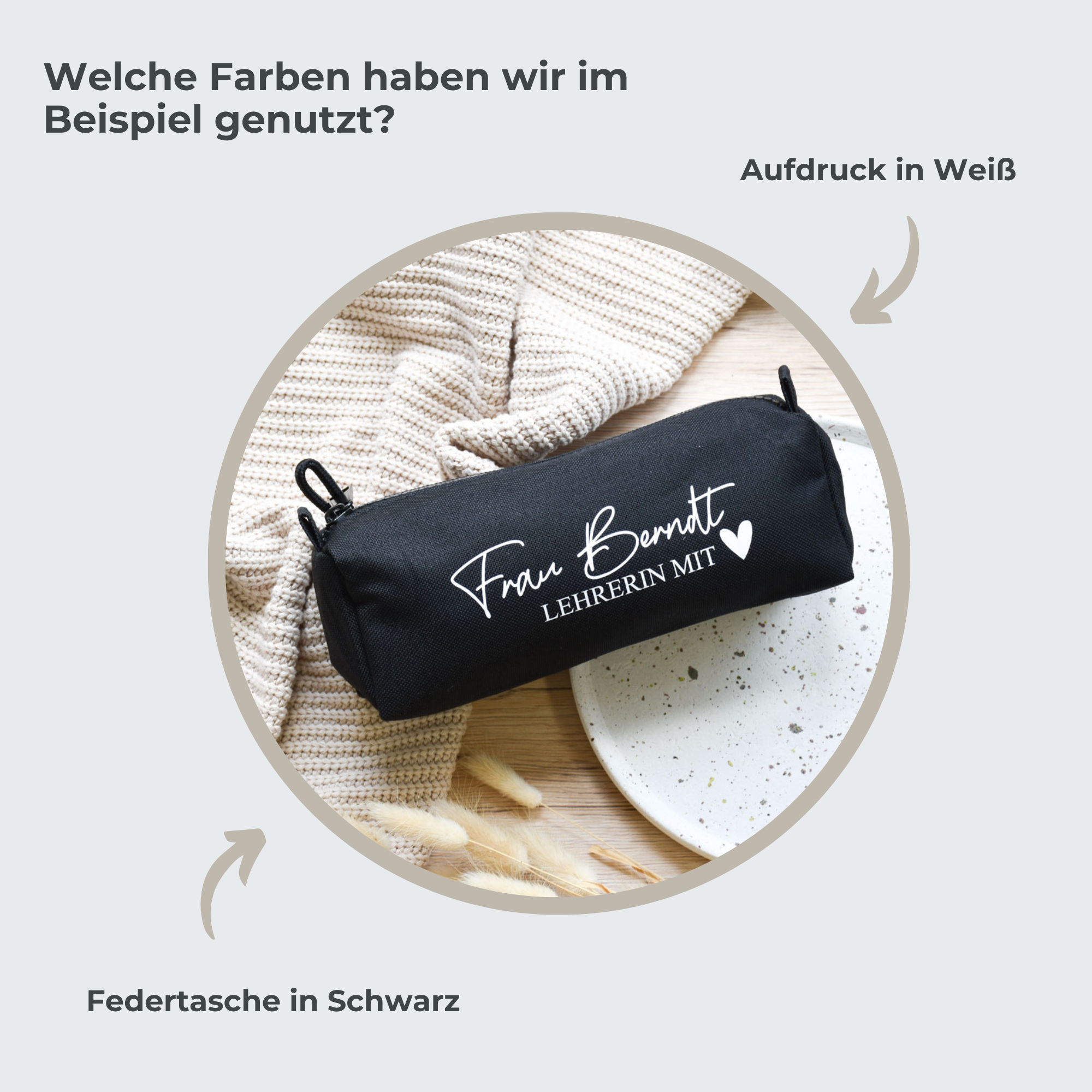 Personalisierte Federtasche aus Stoff | mit dem Namen der "Lehrerin mit Herz"