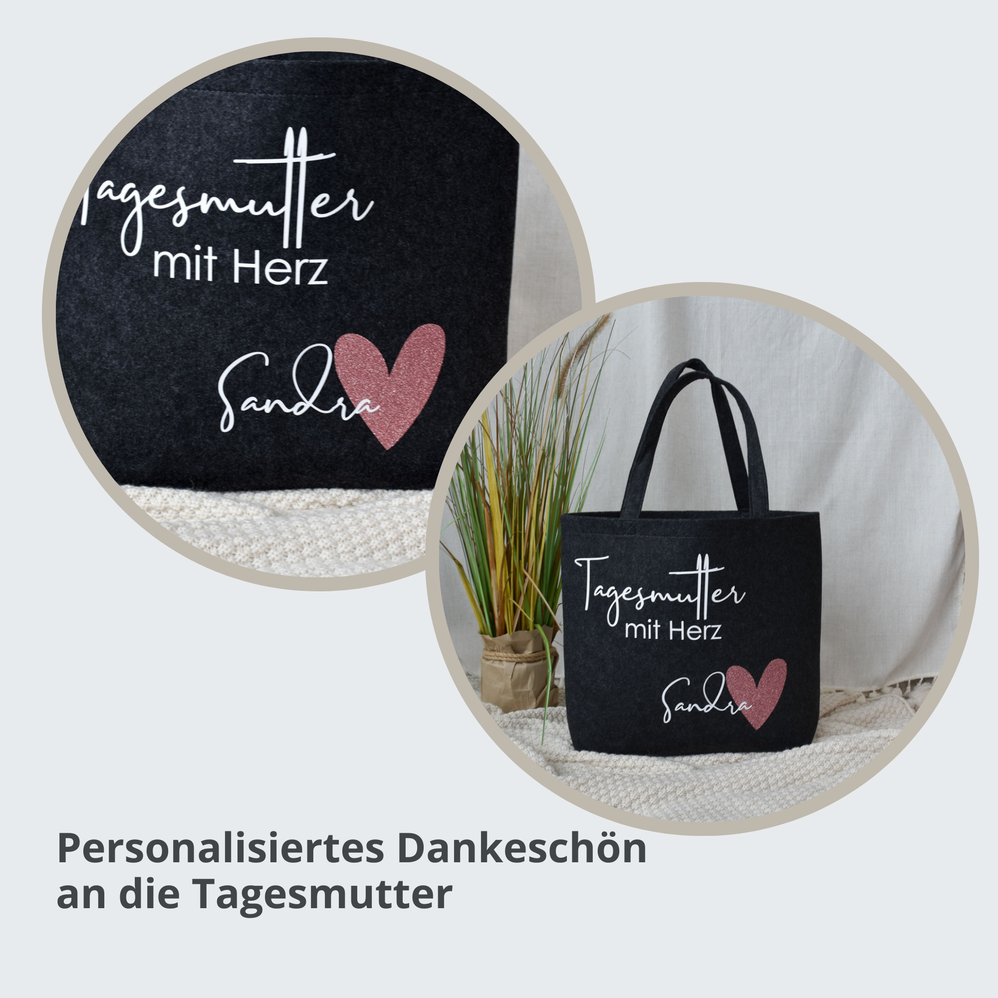 Maxi Filzshopper personalisiert "Tagesmutter mit Herz" mit Namen