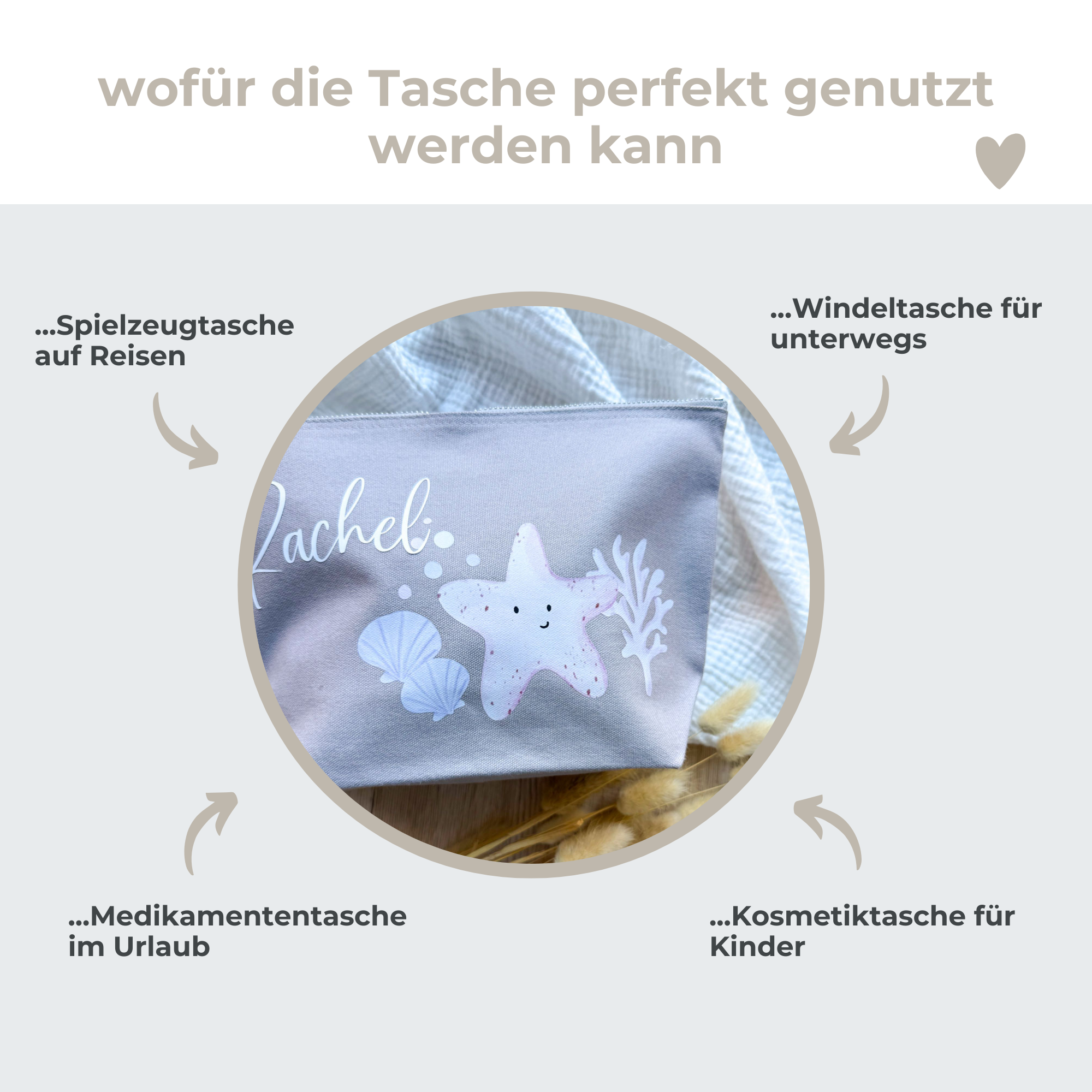 Personalisierte Windeltasche mit Namen | Seestern