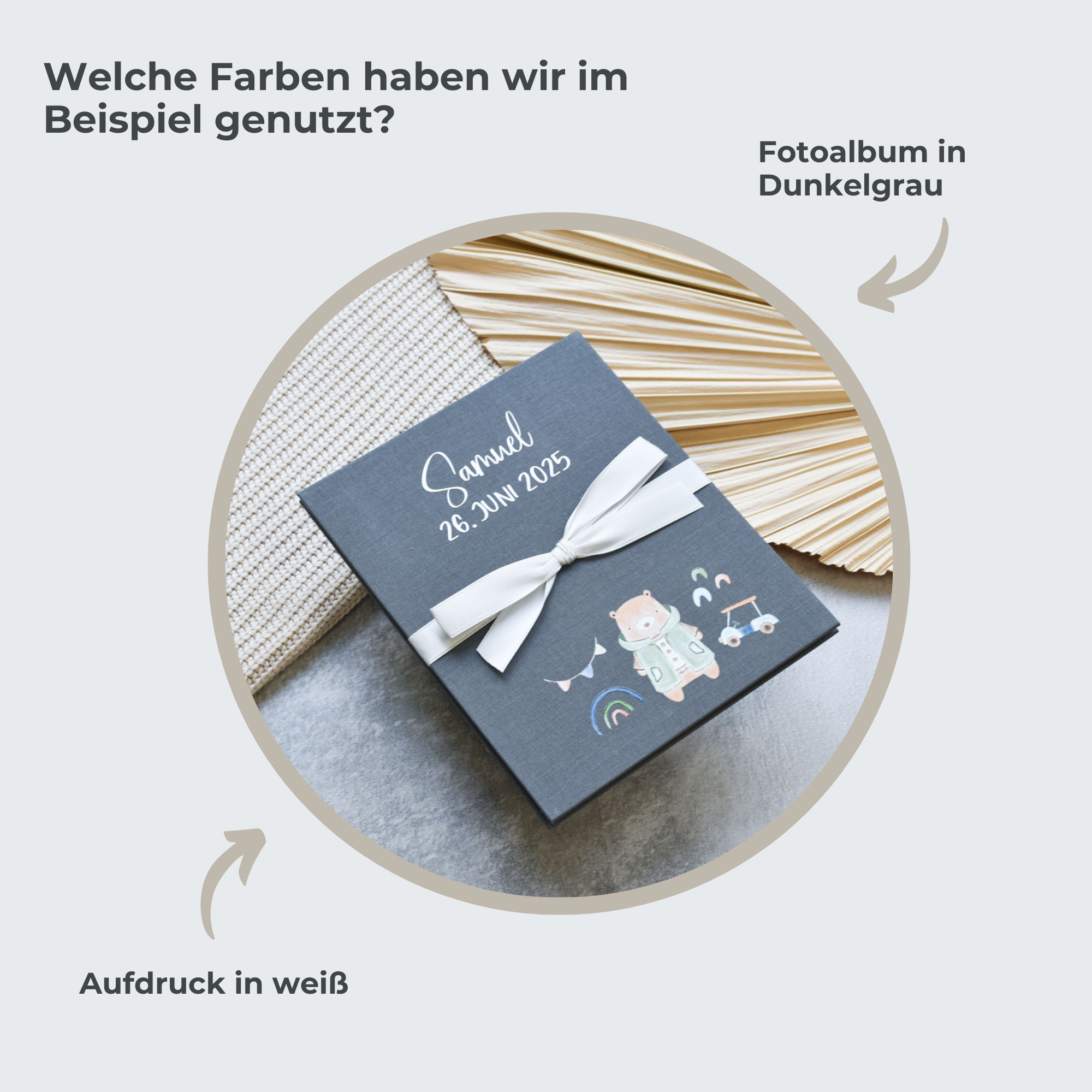 Personalisiertes Fotoalbum Baby - Bär und Regenbogen | Leporello aus Leinen