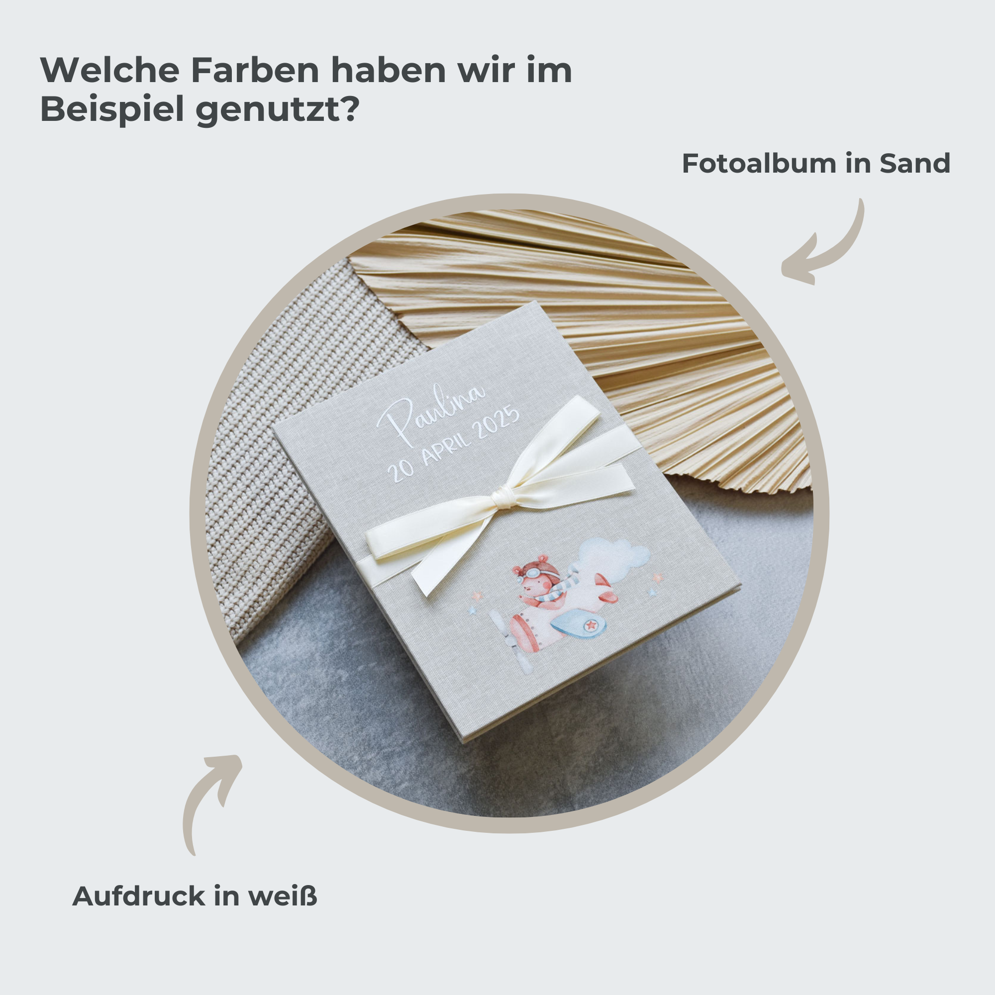 Personalisiertes Fotoalbum Baby - Bär im Flugzeug | Leporello aus Leinen