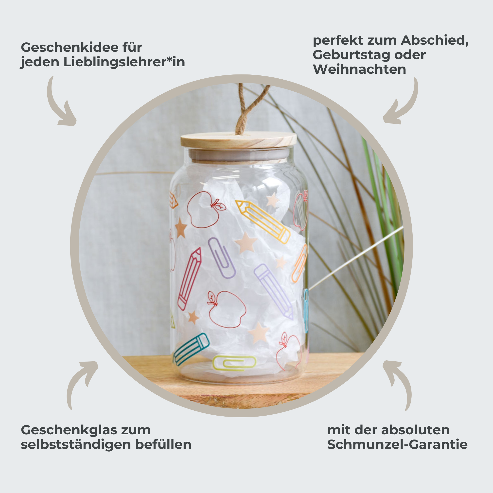 Vorratsglas Lehrer oder Lehrerin | Äpfel & Bleistift