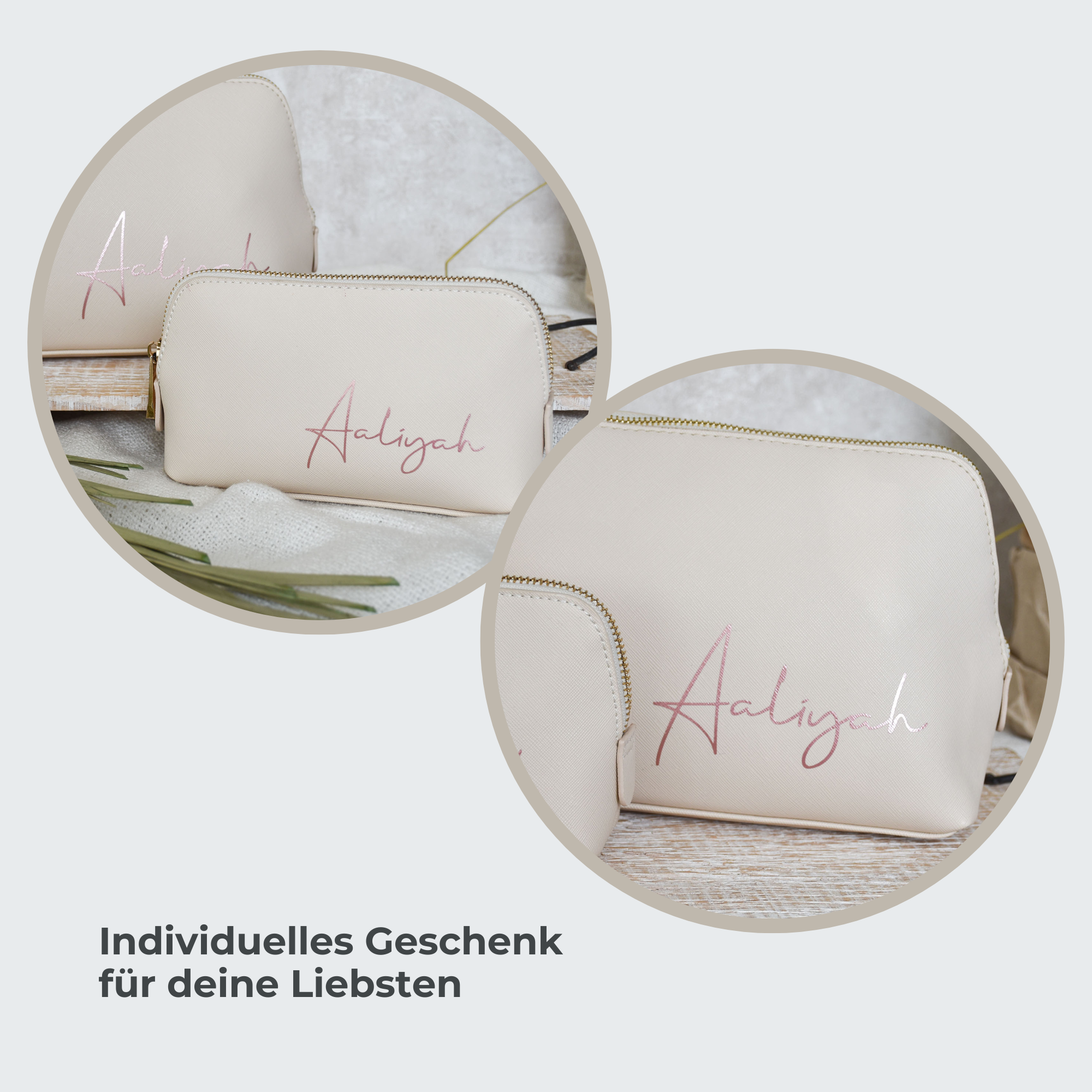 Kosmetiktasche im Leder-Look | Schwungschrift klein