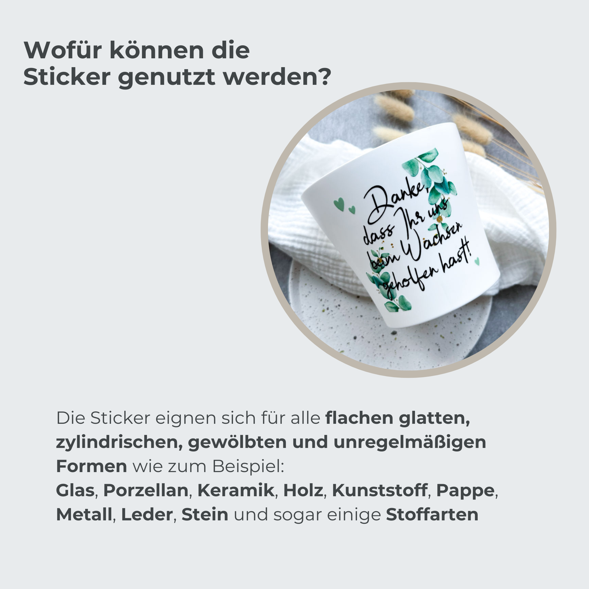 Aufkleber Eukalyptus | "Danke, dass du mir beim Wachsen geholfen hast"