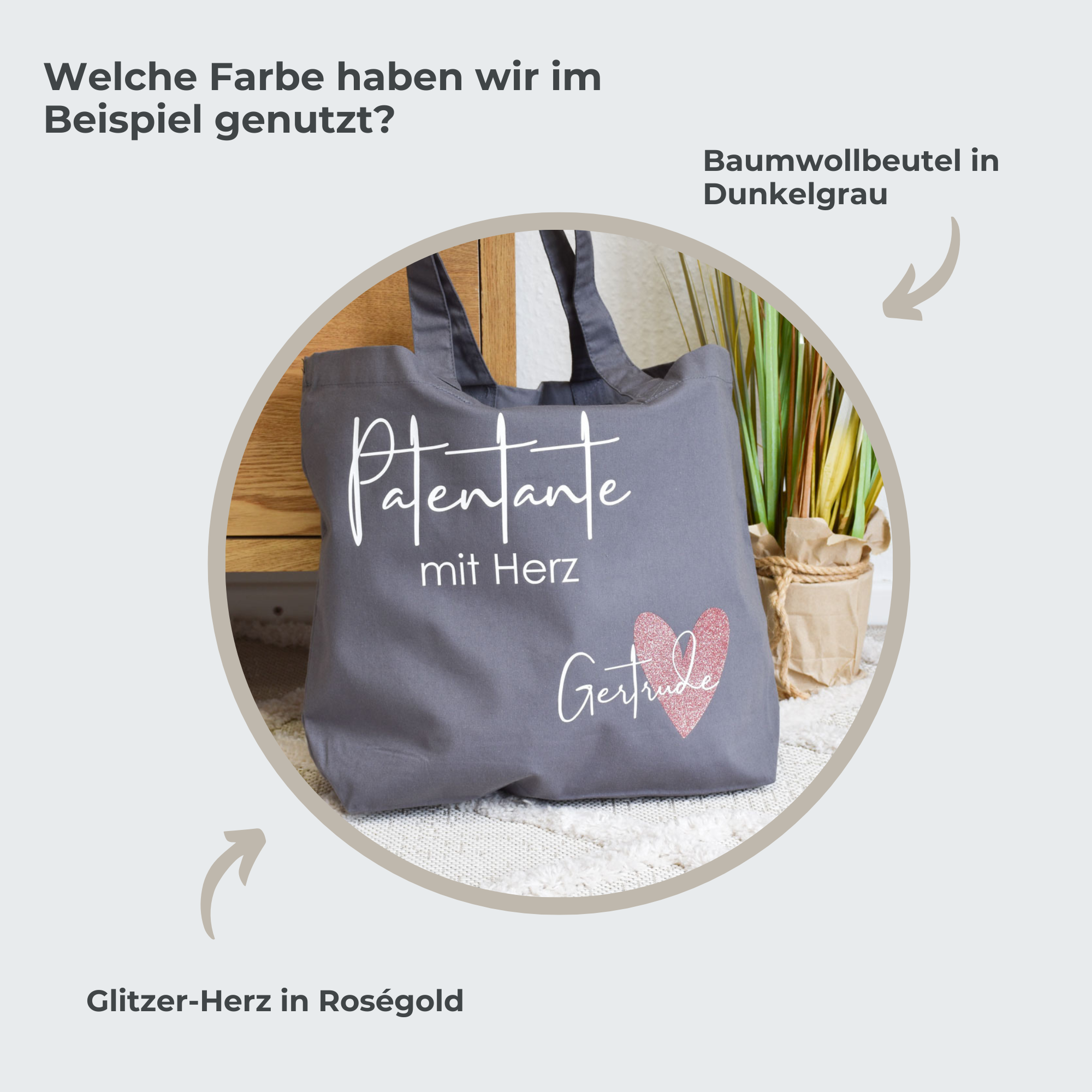 großer Baumwollbeutel | Patentante mit Herz mit Glitzer