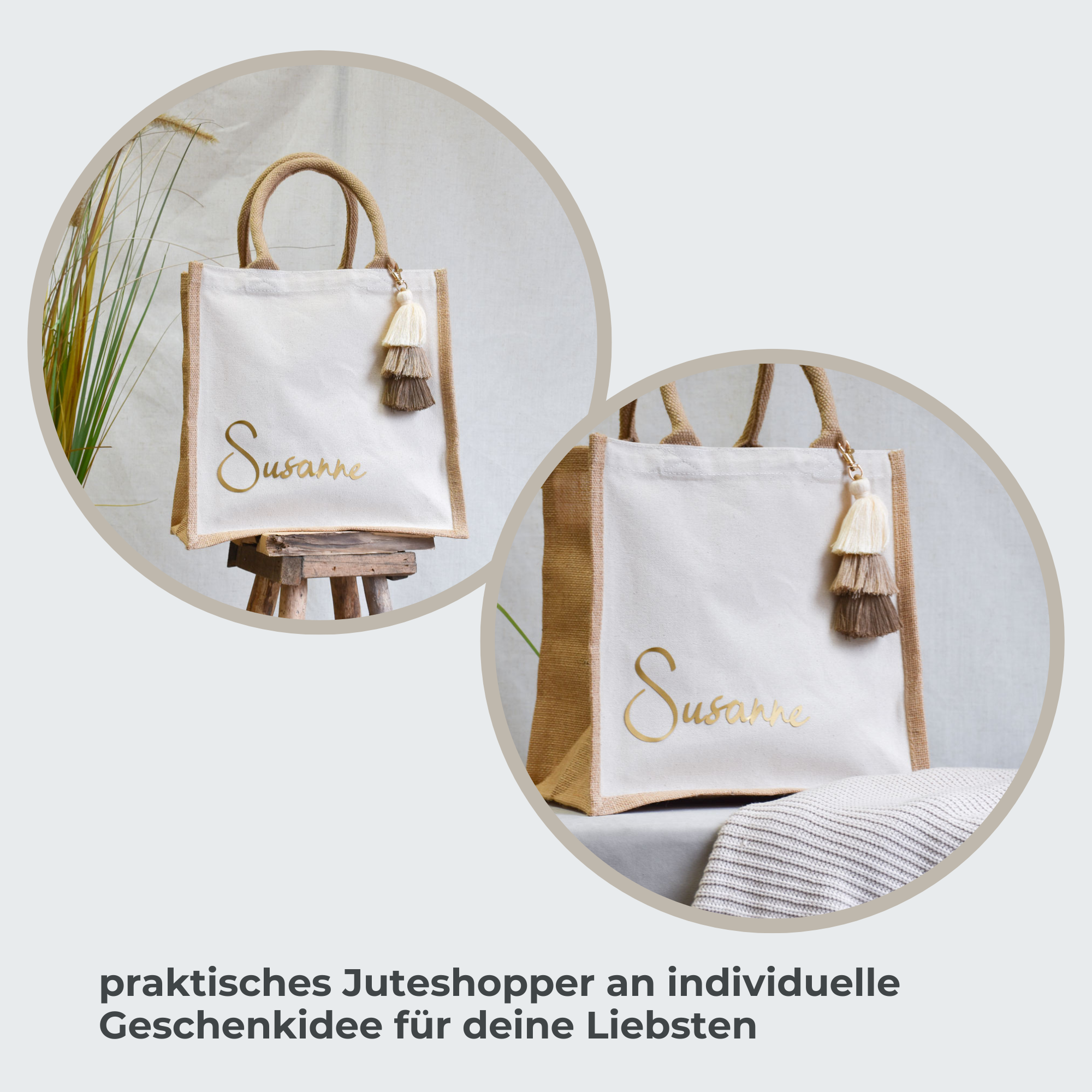 Juteshopper personalisiert | Anhänger in Erdtönen