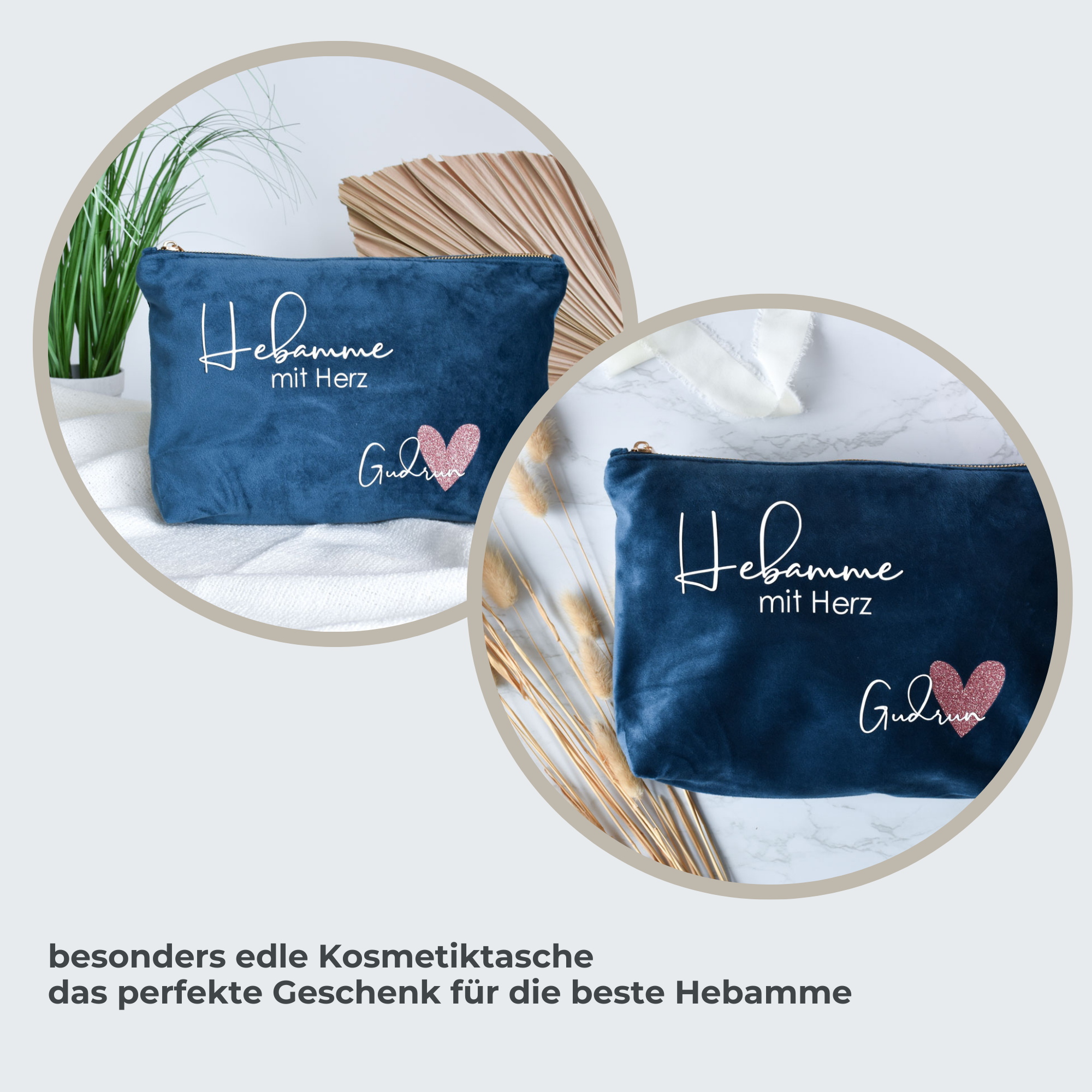 Abschiedsgeschenk - Hebamme mit Herz und Namen | Kosmetiktasche aus Samt