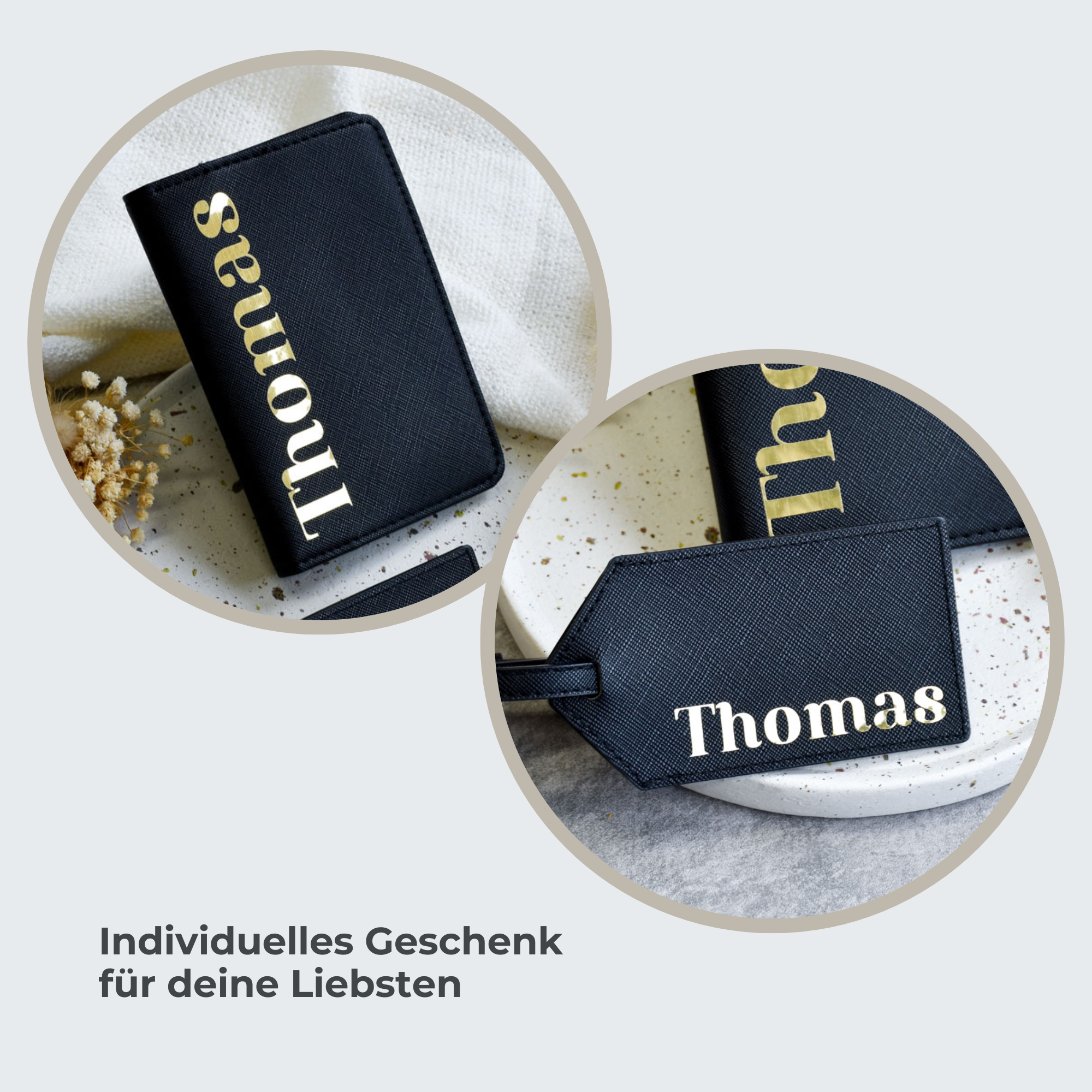 2tlg. Set Reisepasshülle + Kofferanhänger | Blockschrift