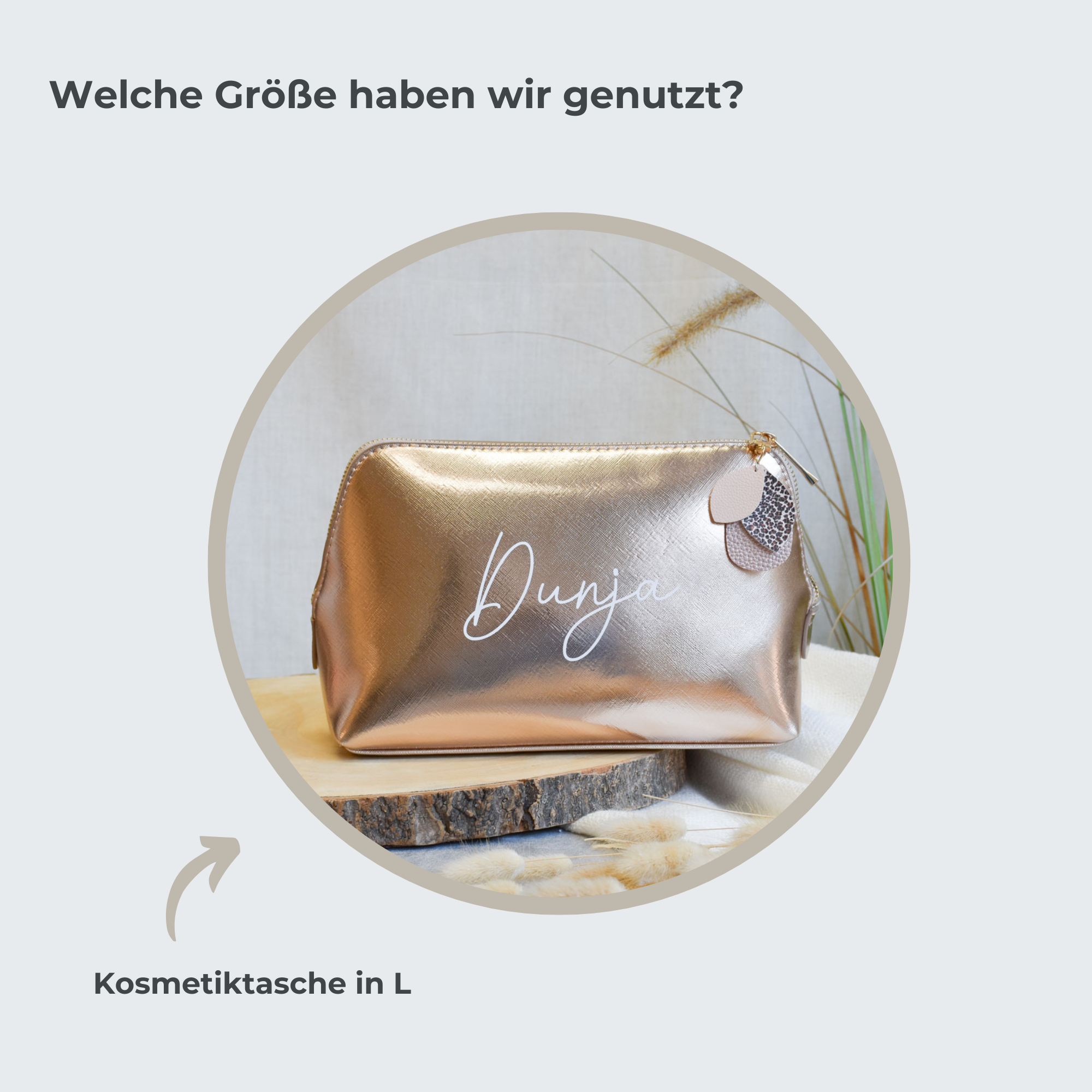 Kosmetiktasche im Leder-Look mit Anhänger | Roségold
