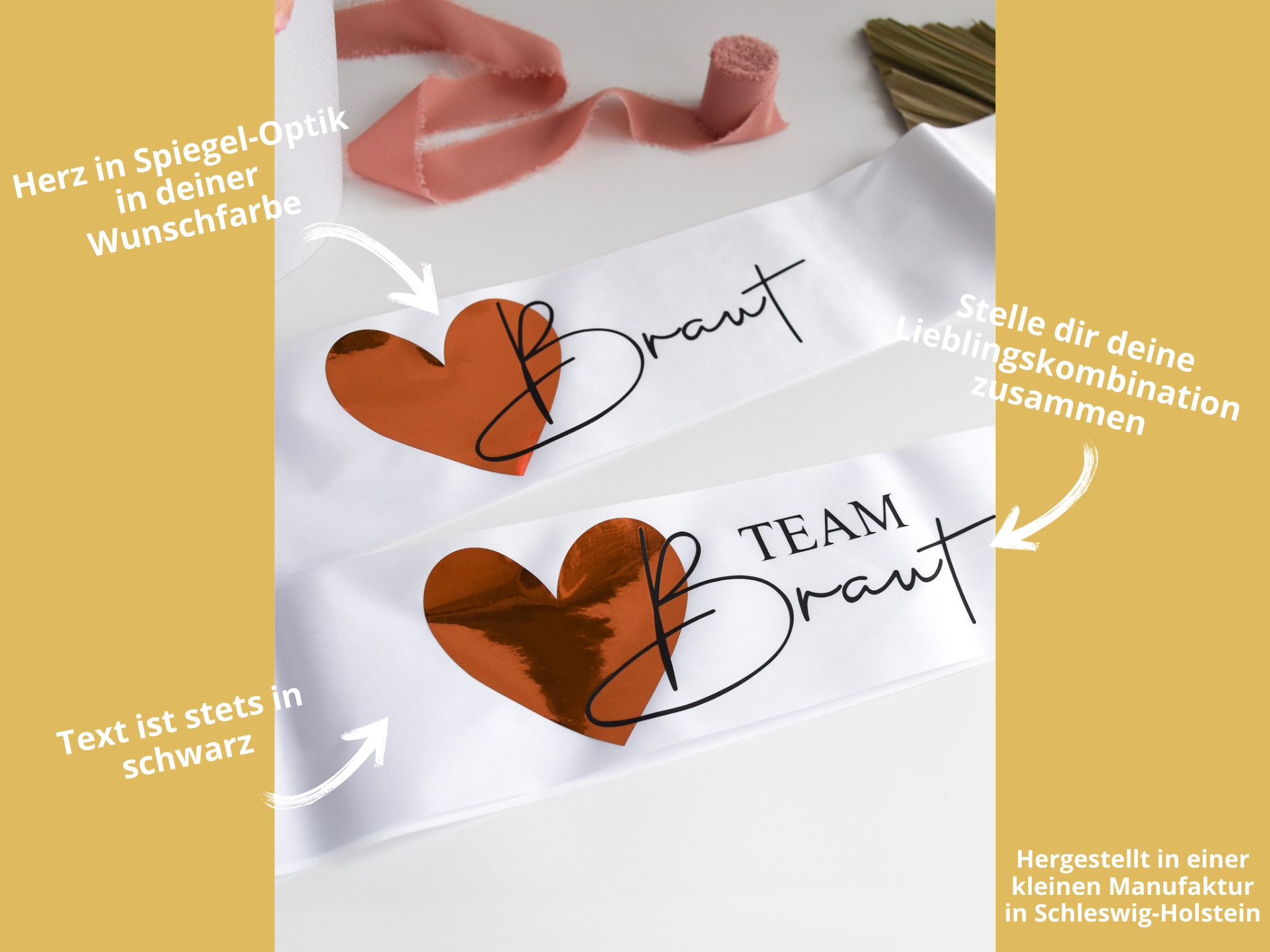 Personalisierte Schärpen zum JGA | Braut & Team Braut mit Herz