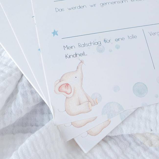 Babyparty - Gästebuch Karten | kleiner Elefant - KleinKinderKram Baby Online Shop