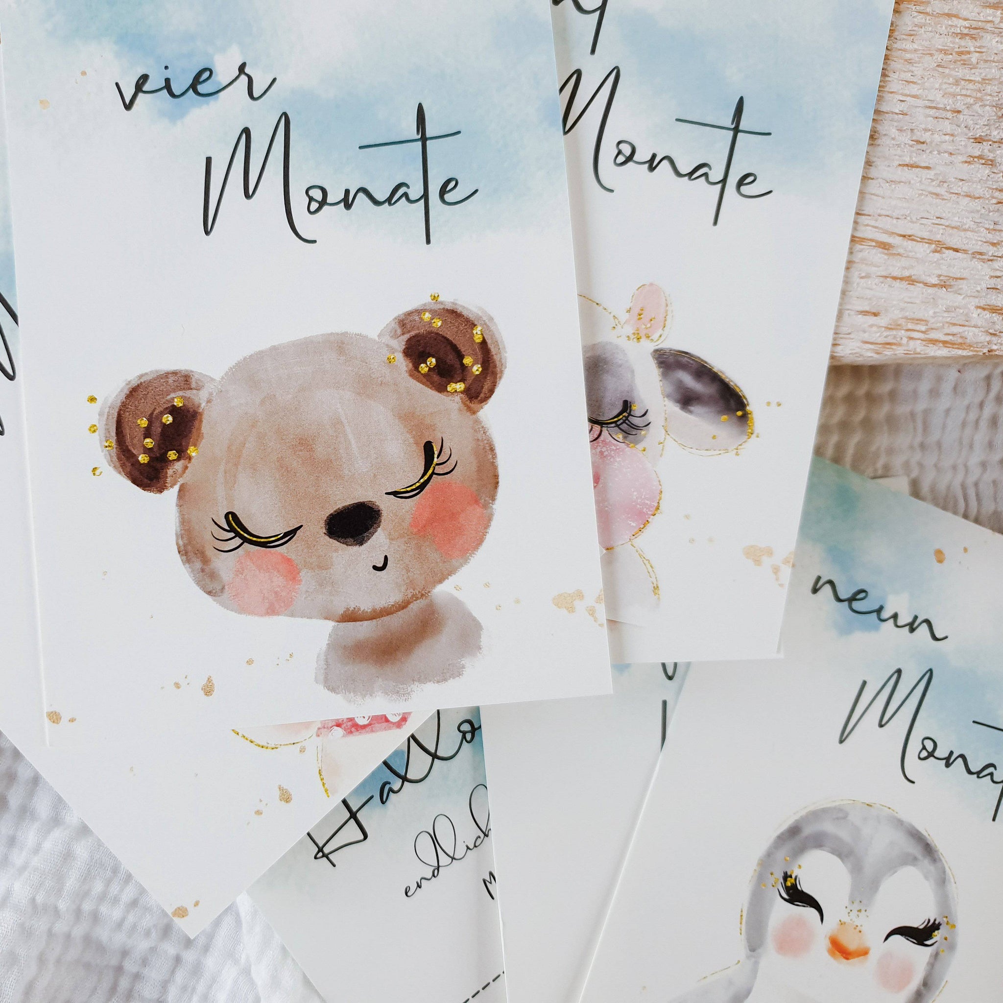 Baby Monatskarten "Gold Tierchen" | 14 Motive - KleinKinderKram Baby Online Shop
