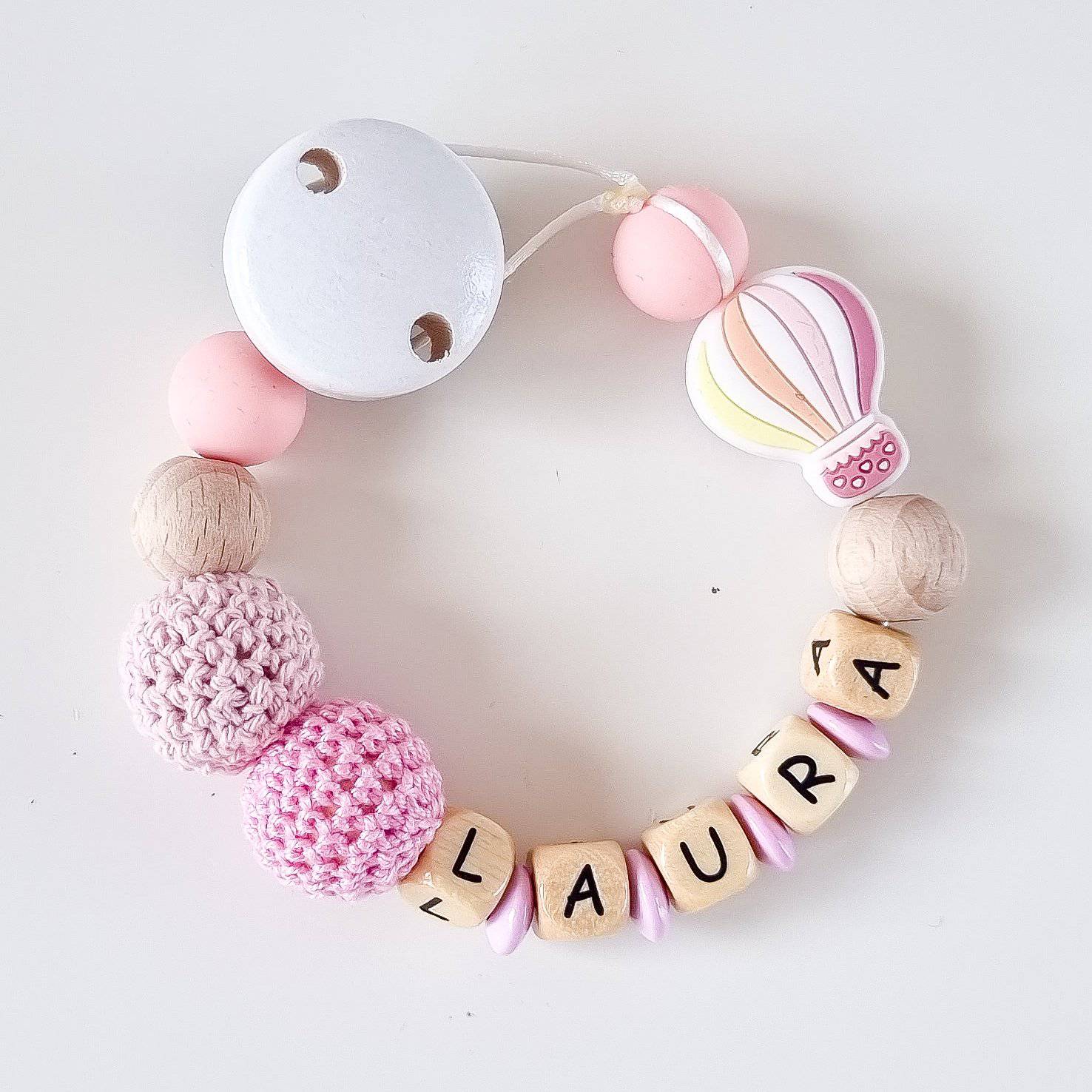 Schnullerkette mit Namen - Heißluftballon Mädchen - KleinKinderKram Baby Online Shop