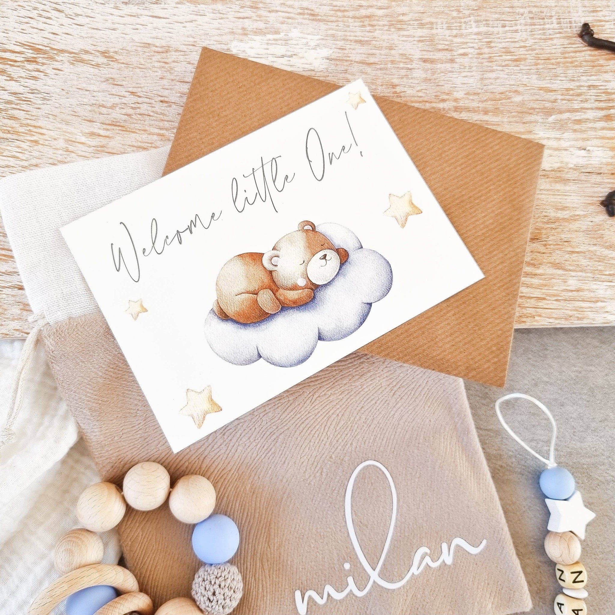 Geschenkset - "Bär auf der Wolke" in Hellblau - KleinKinderKram Baby Online Shop