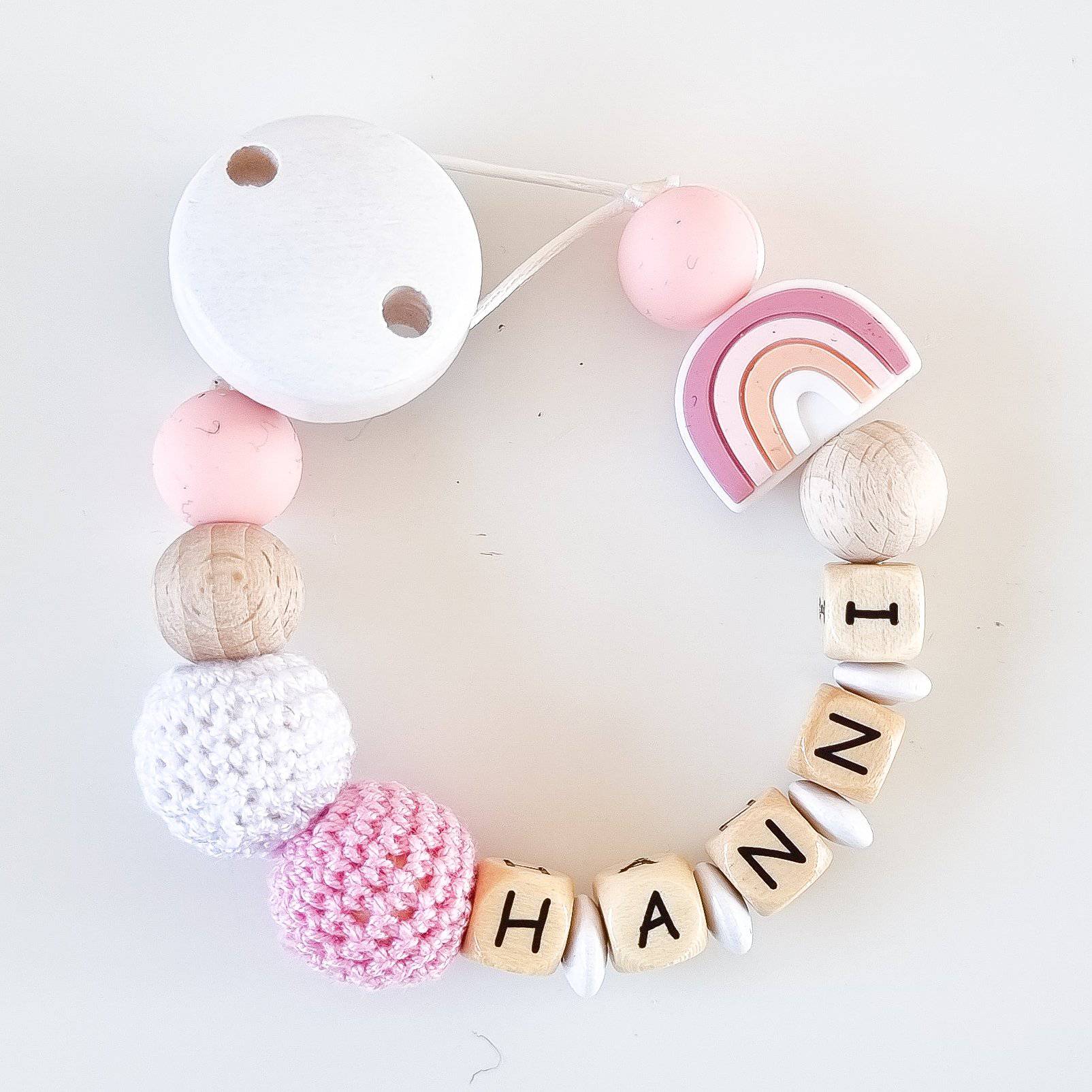 Schnullerkette mit Namen - Regenbogen Mädchen - KleinKinderKram Baby Online Shop