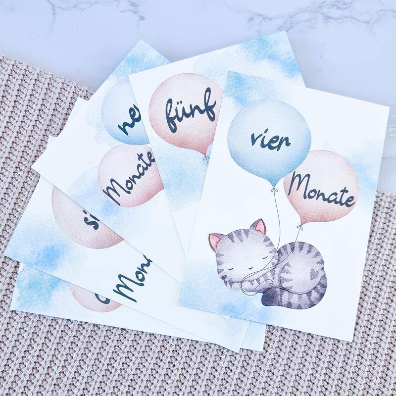 Baby Monatskarten "Luftballon Tierchen" | 14 Motive - KleinKinderKram Baby Online Shop