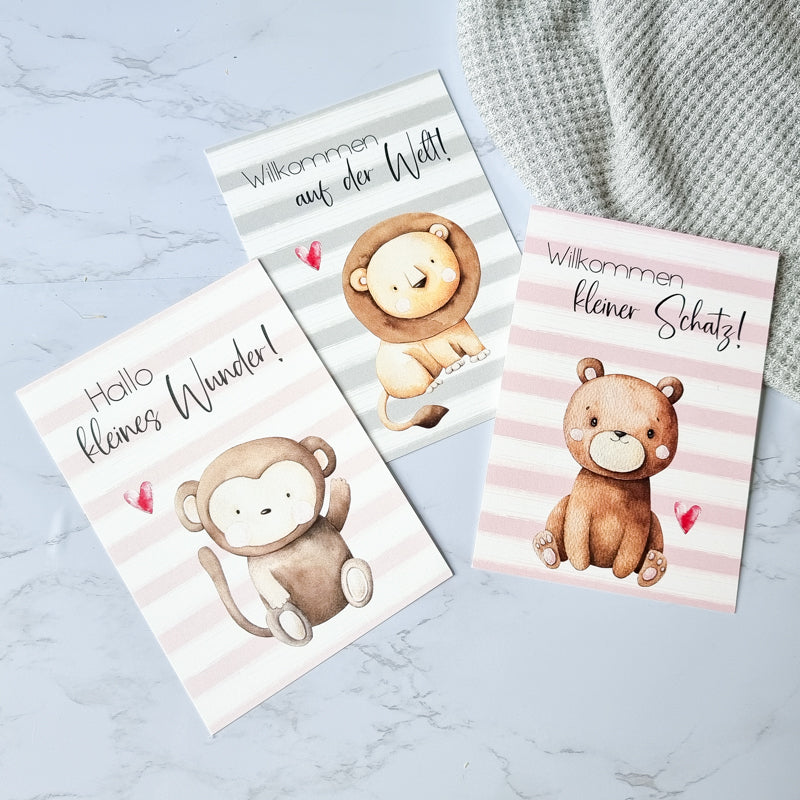5 Glückwunschkarten zur Geburt | Karten für Jungen und Mädchen | Stripes - KleinKinderKram Baby Online Shop