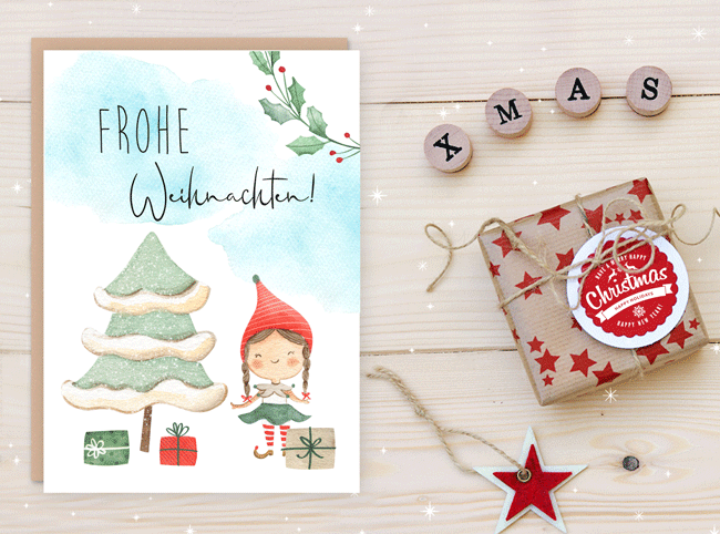 Weihnachtskarte - kleine Elfe - KleinKinderKram 