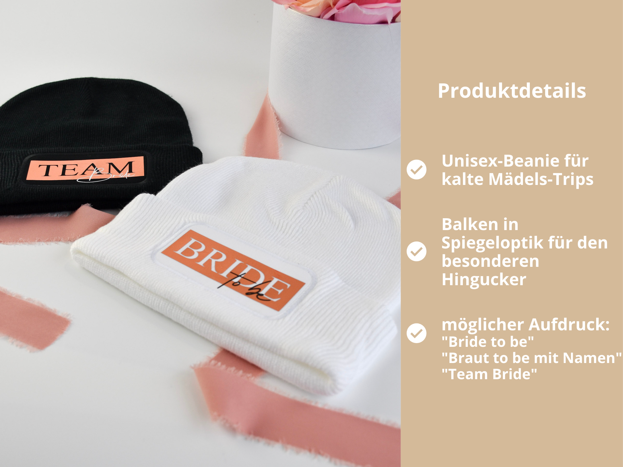 personalisierte Mütze zum JGA | Team Braut - Balken