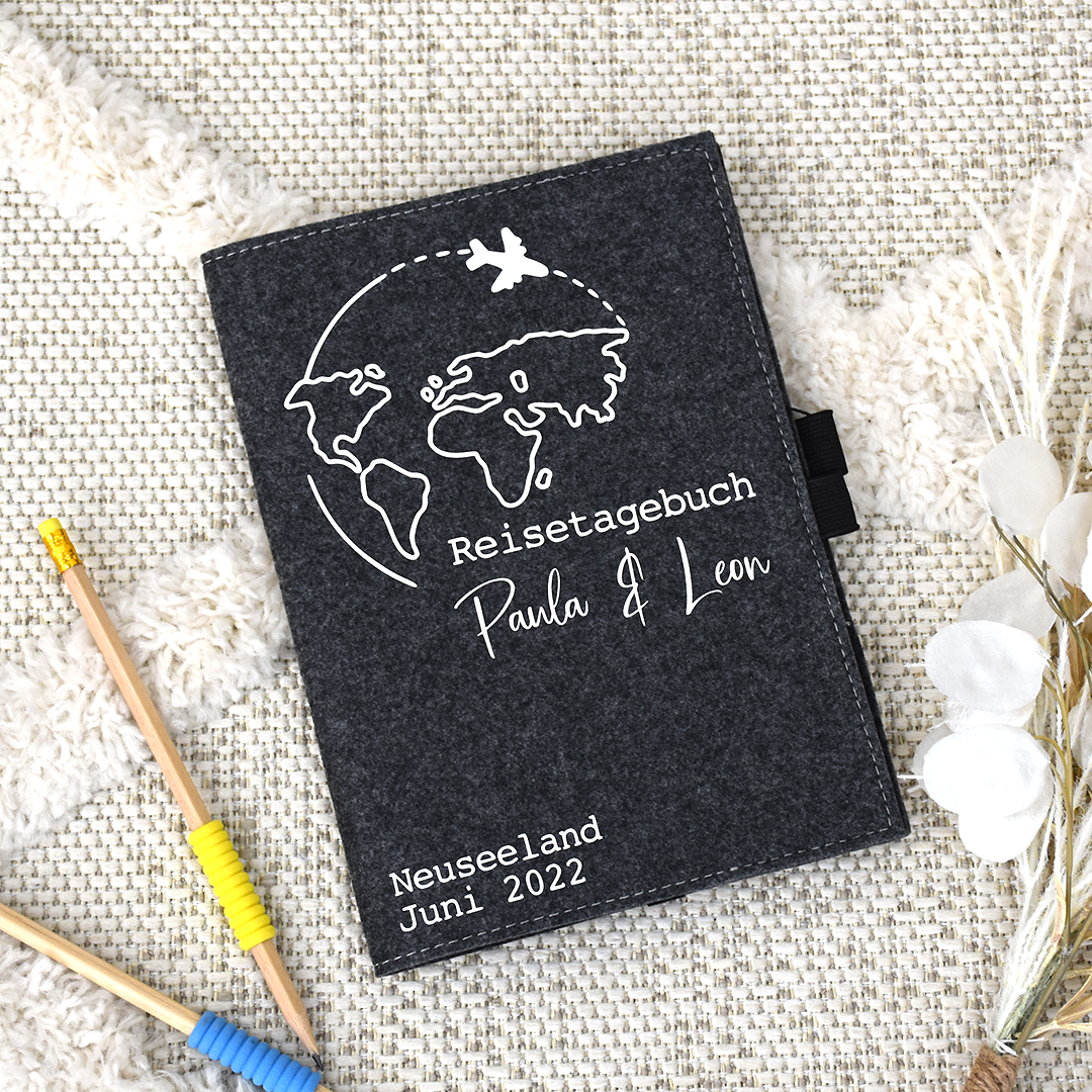 Umschlag aus Filz für Notizbücher | Reisetagebuch mit Namen - BeBonnie