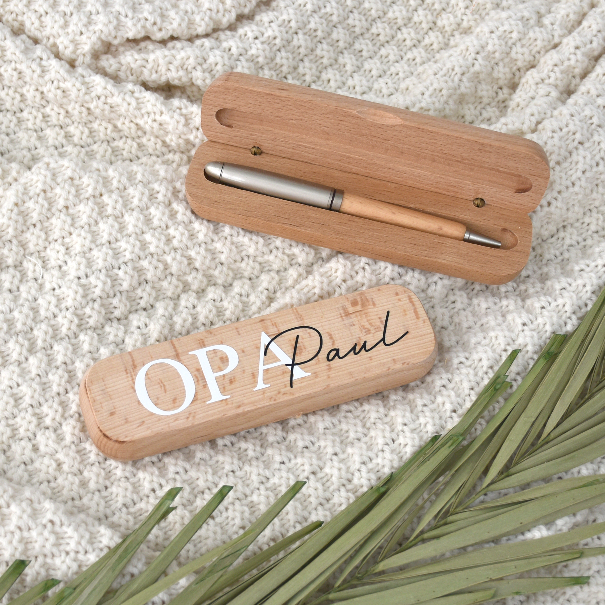 Kugelschreiber mit personalisierter Schatulle aus Bambus | Opa mit Namen - BeBonnie
