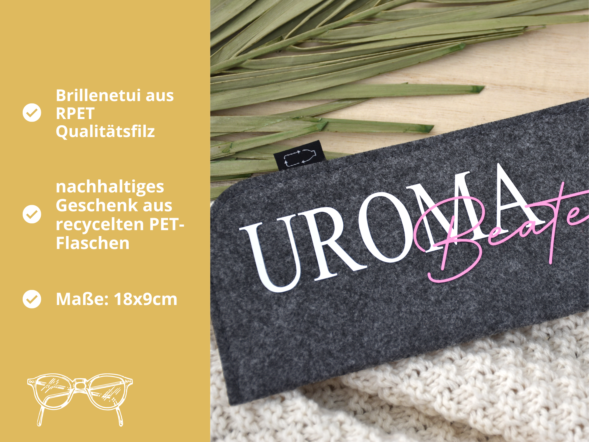 Brillenetui "Uroma" mit Namen | personalisierte Brillentasche aus Filz - BeBonnie
