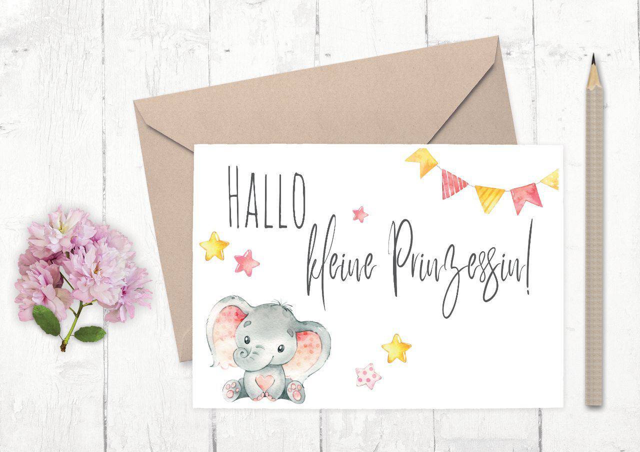 Baby Karte - Elefanten Mädchen - KleinKinderKram Baby Online Shop
